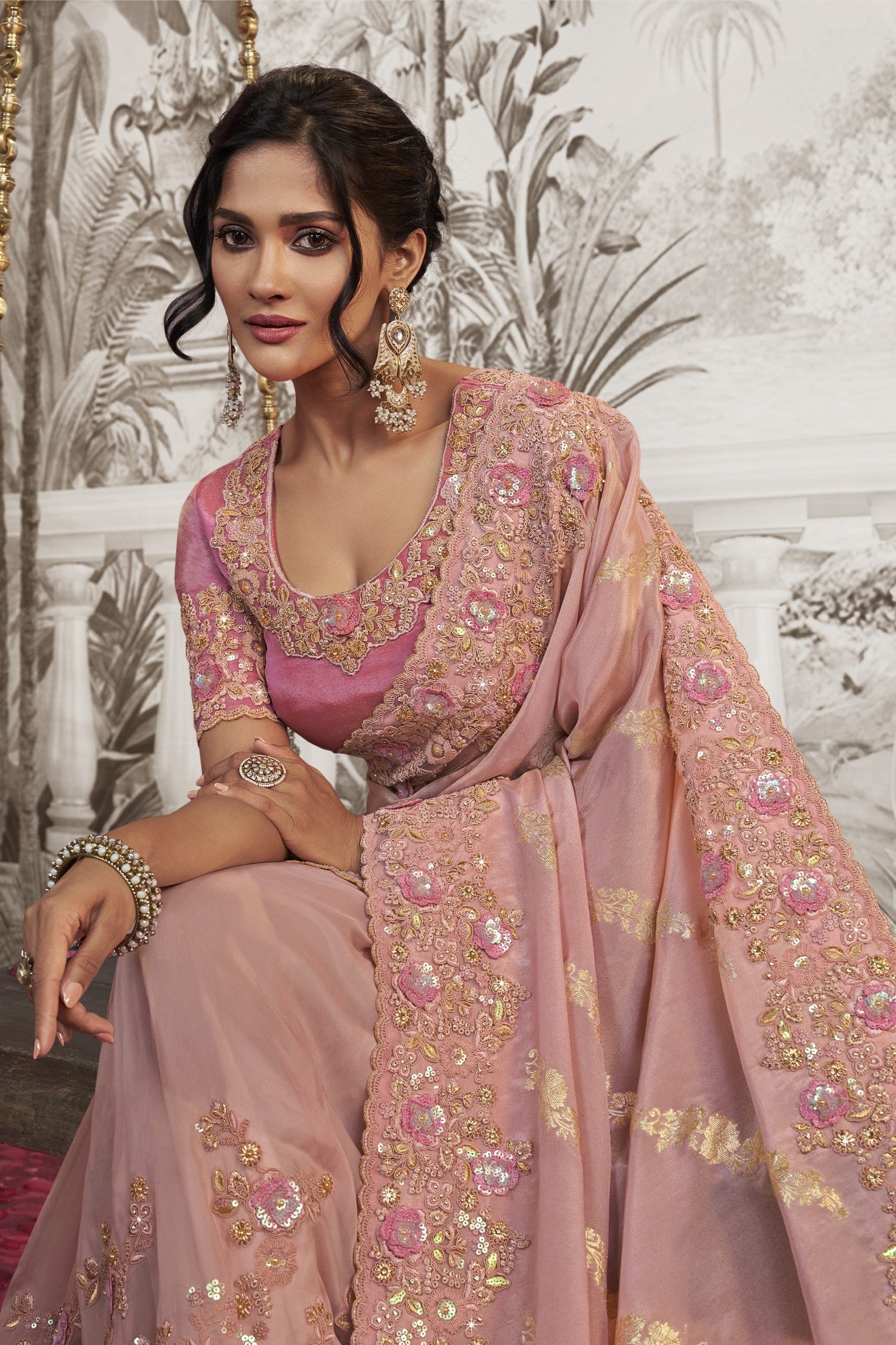 Light Pink Embroidered Saree