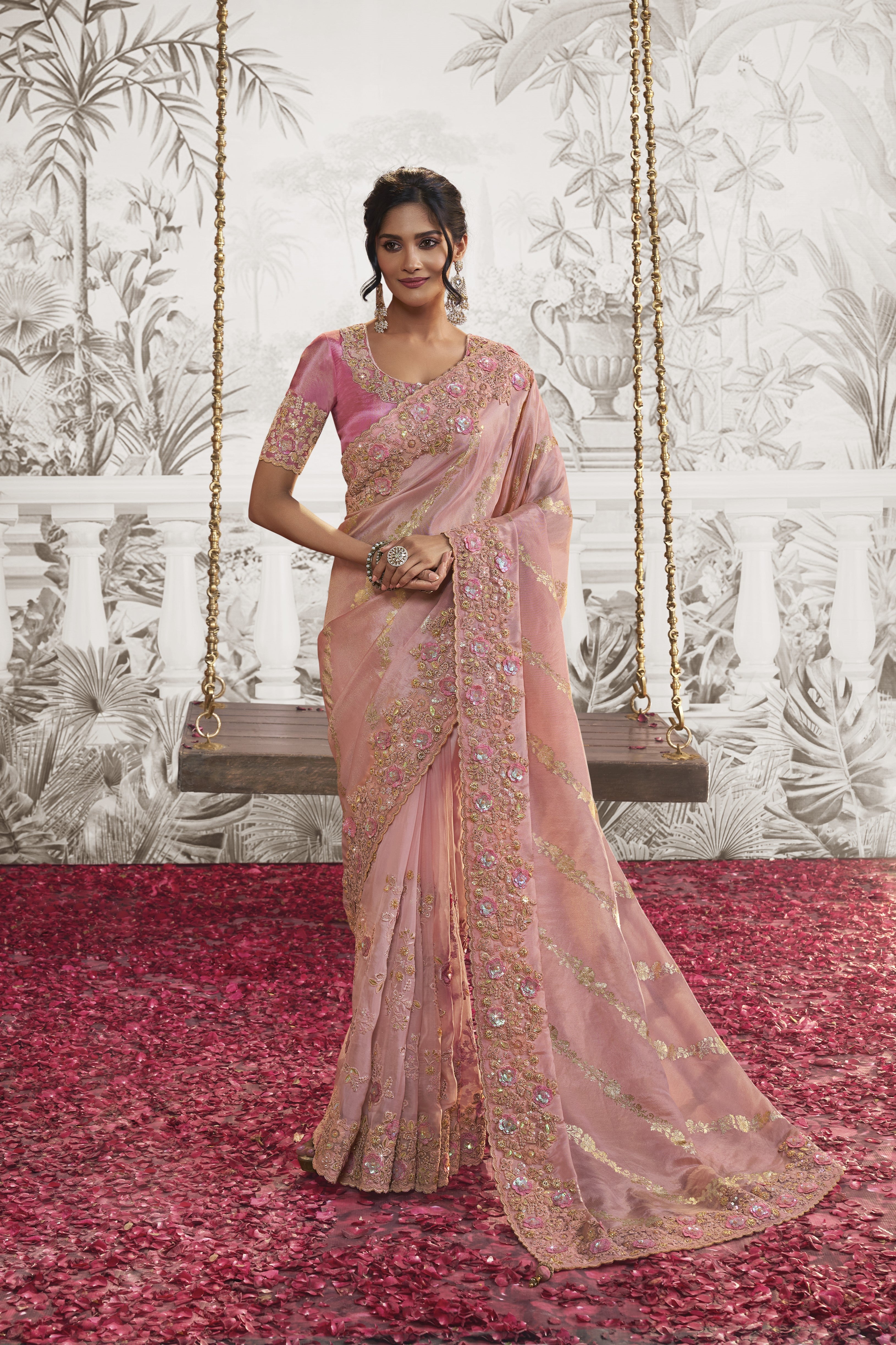 Light Pink Embroidered Saree