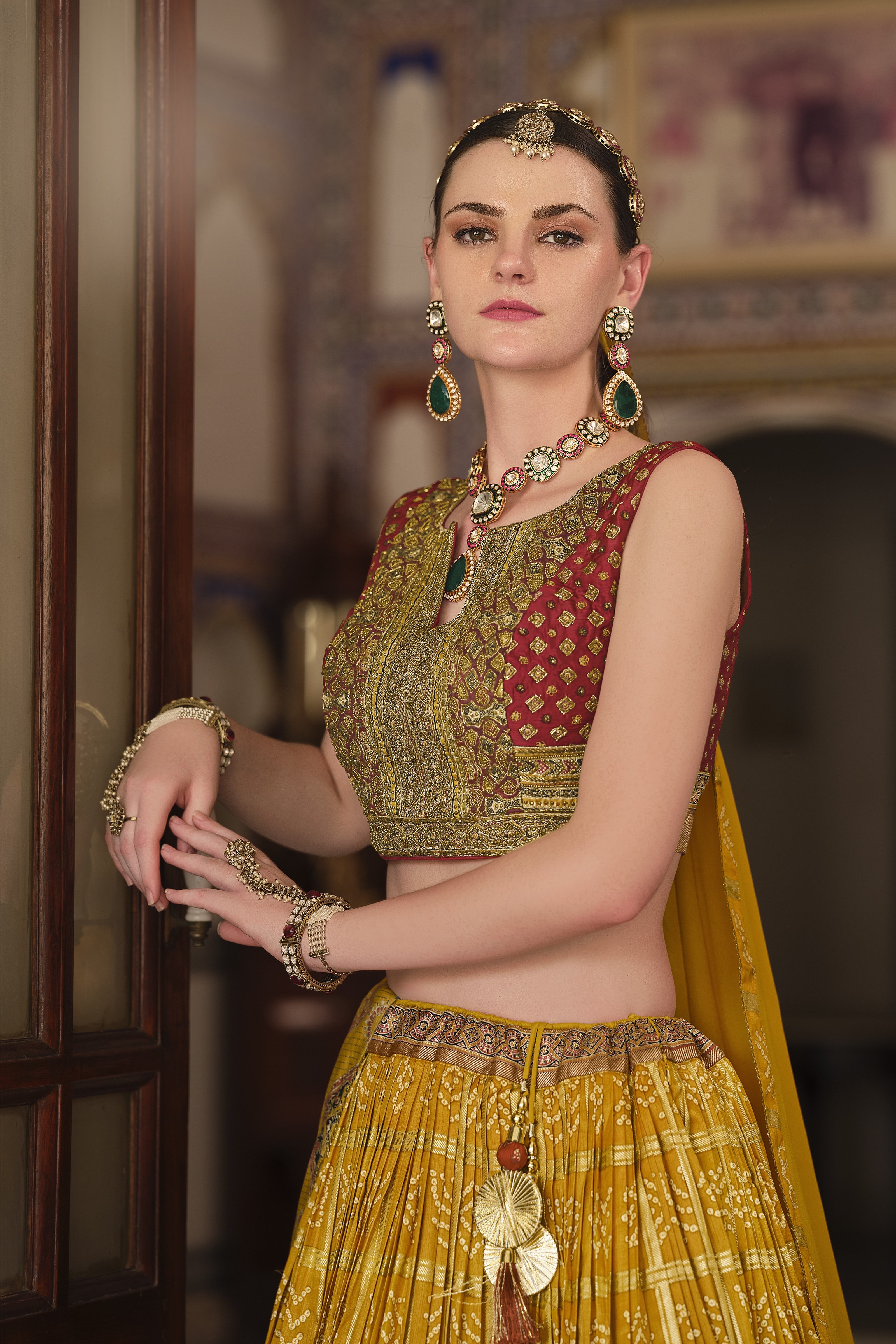 Mustard Bandhani Printed Premium Silk Lehenga Set