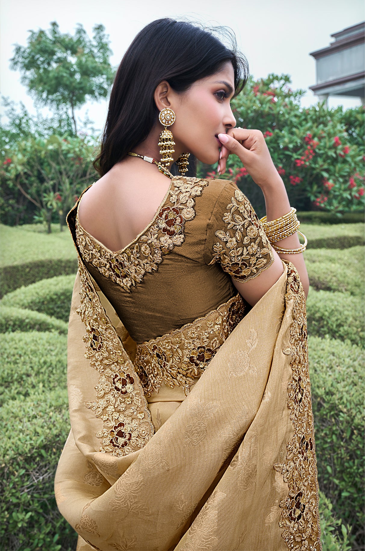 Beige Ombre-Dyed Designer Saree