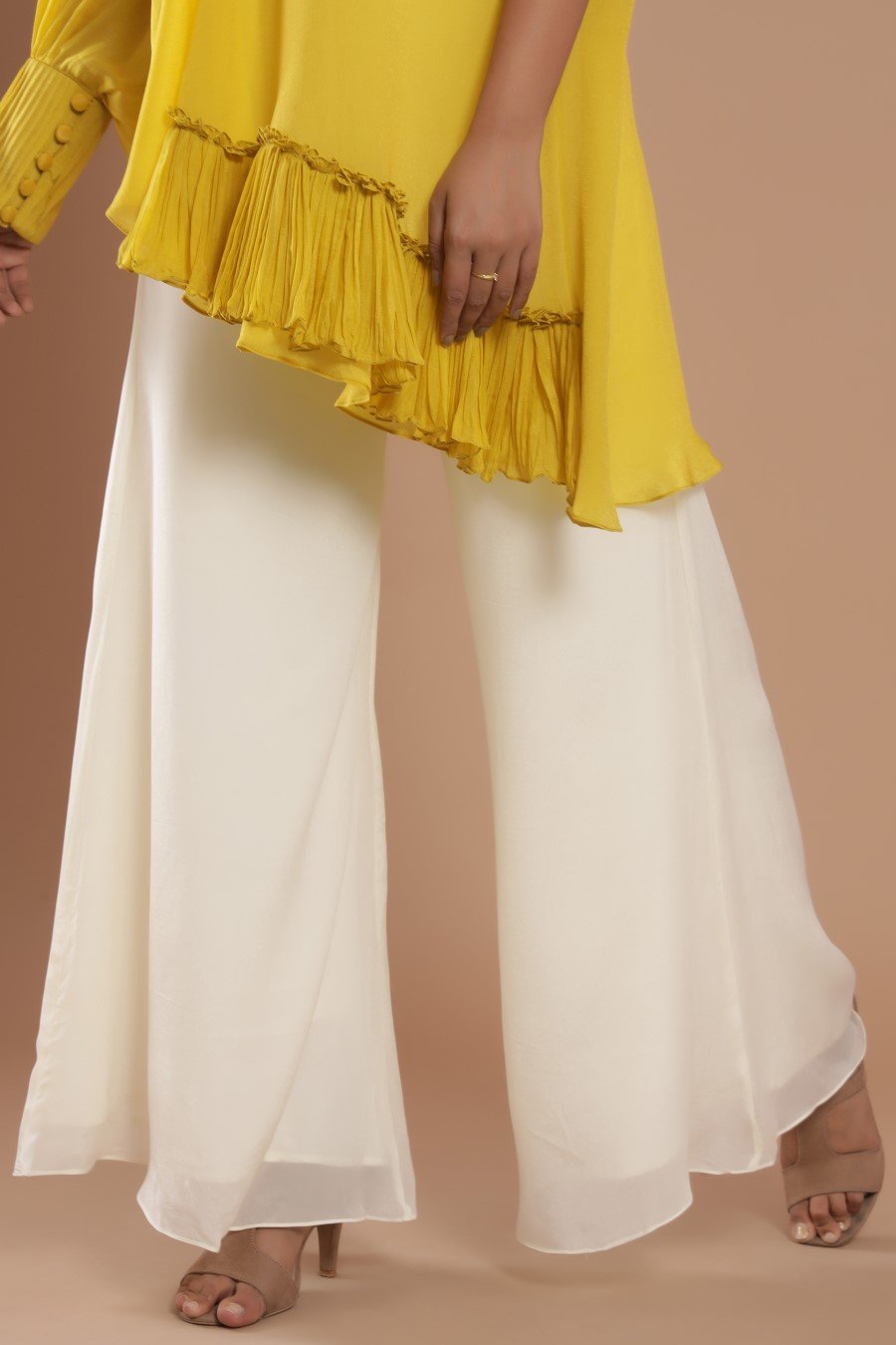Georgette Crepe Golden Yellow Embroidery Kurta With Flair Pant