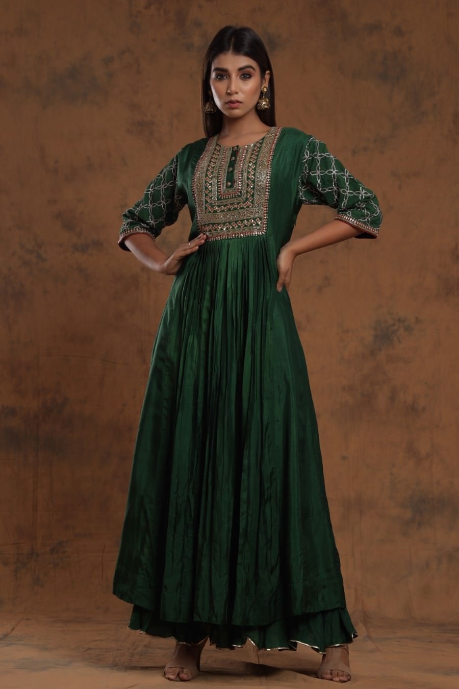 Olive Green Floral Kurti in Semi Tussar Silk | Lilium Pongal Festive Wear –  LiliumByShrivha