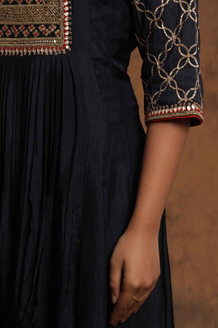 Black Chanderi Silk Kalidar  Kurti With Embroidery