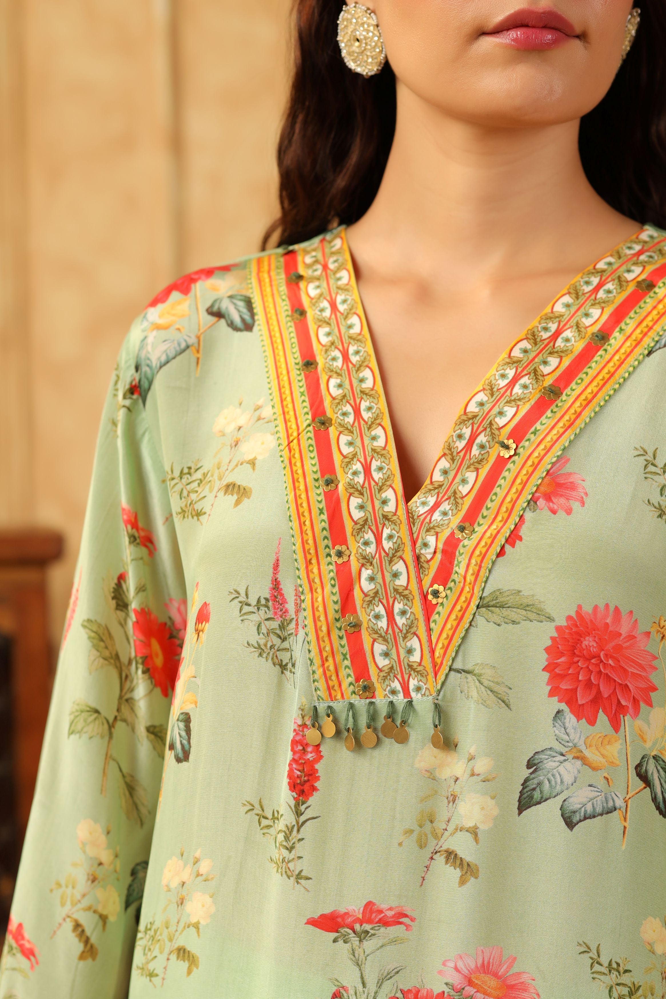 Green Printed Modal Satin Silk Kurta Set