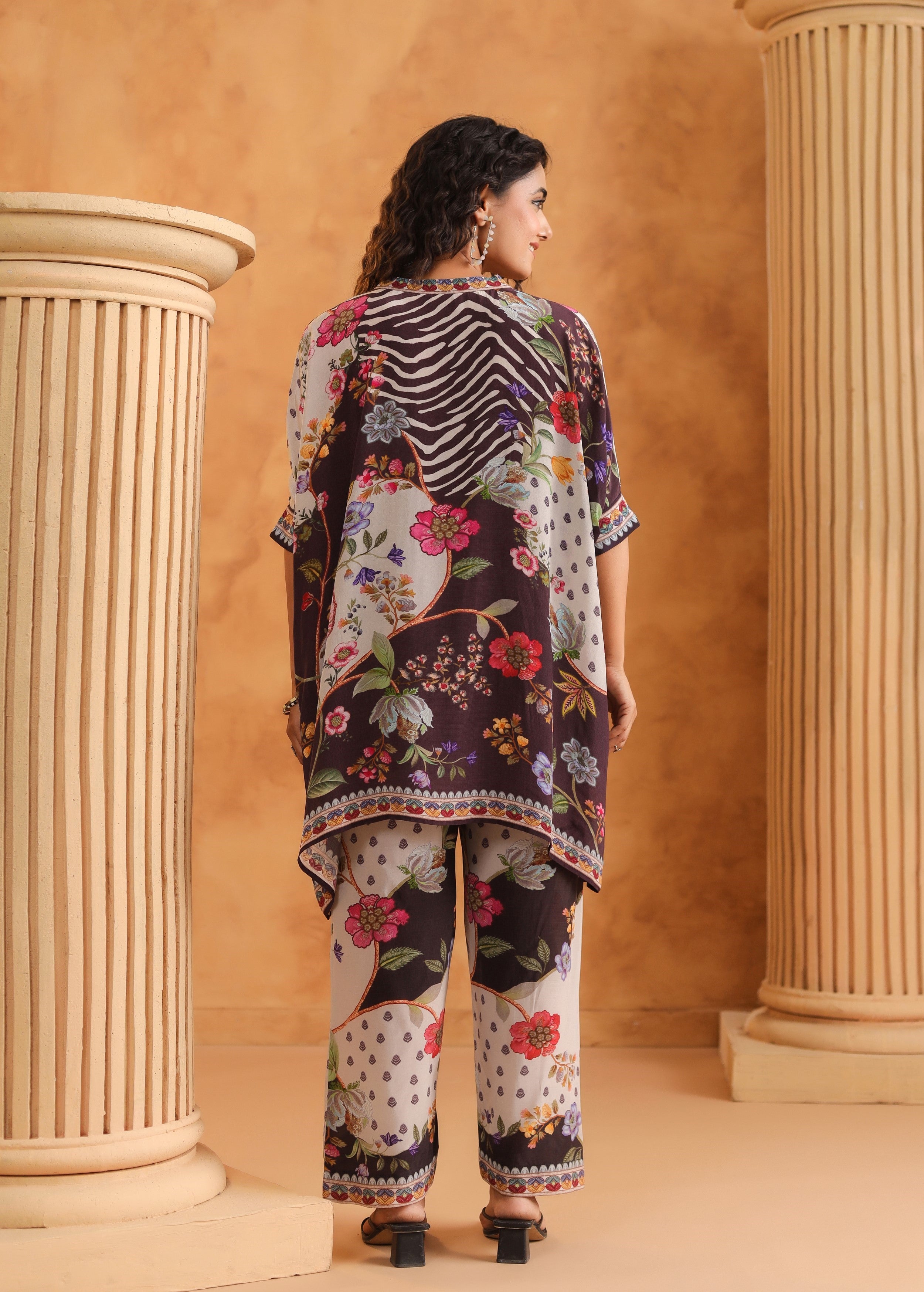 Brown Multi-Print Viscose Crepe Co-Ord Set