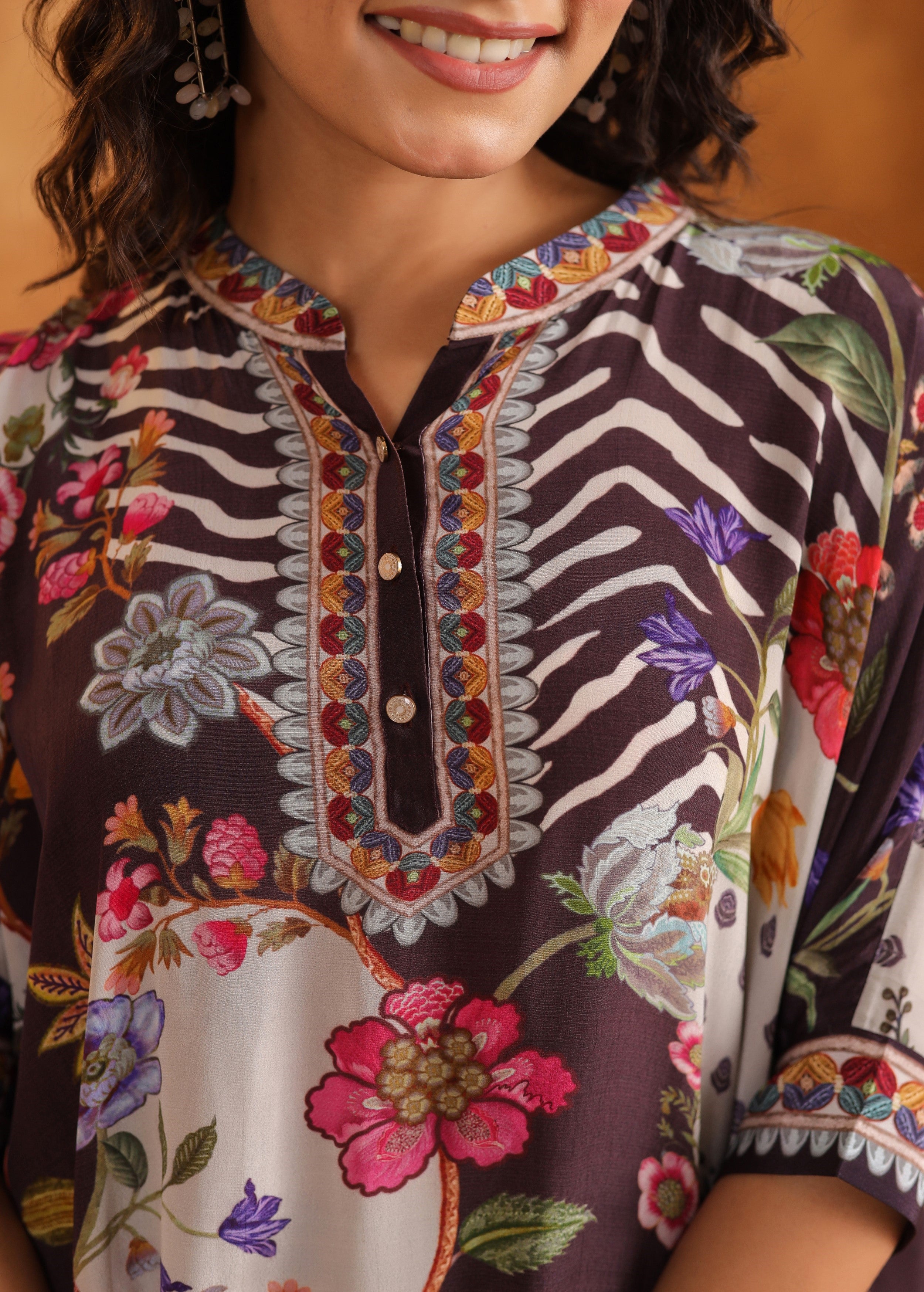 Brown Multi-Print Viscose Crepe Co-Ord Set