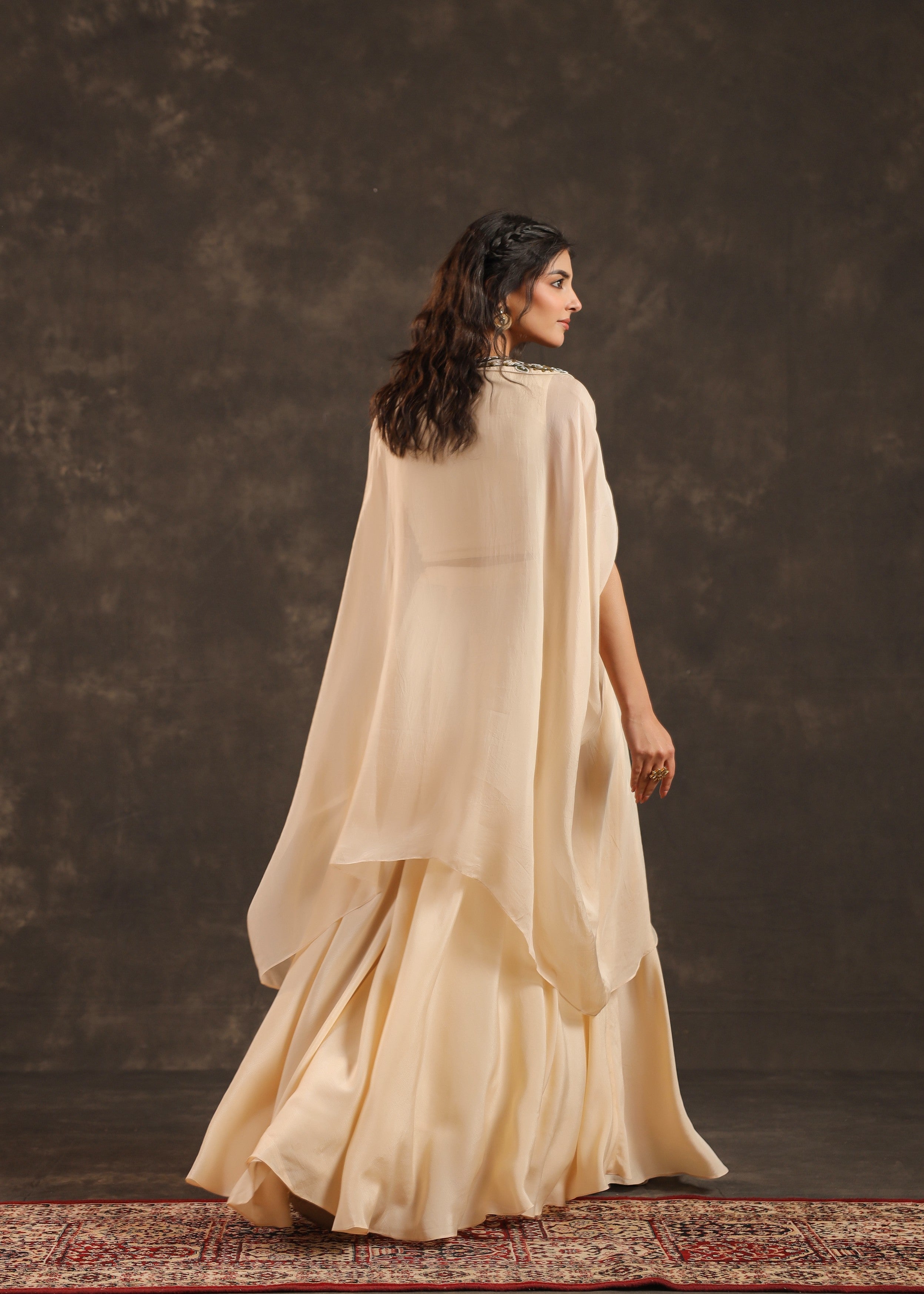 Ivory Allure Embellished Organza Silk Palazzo Set