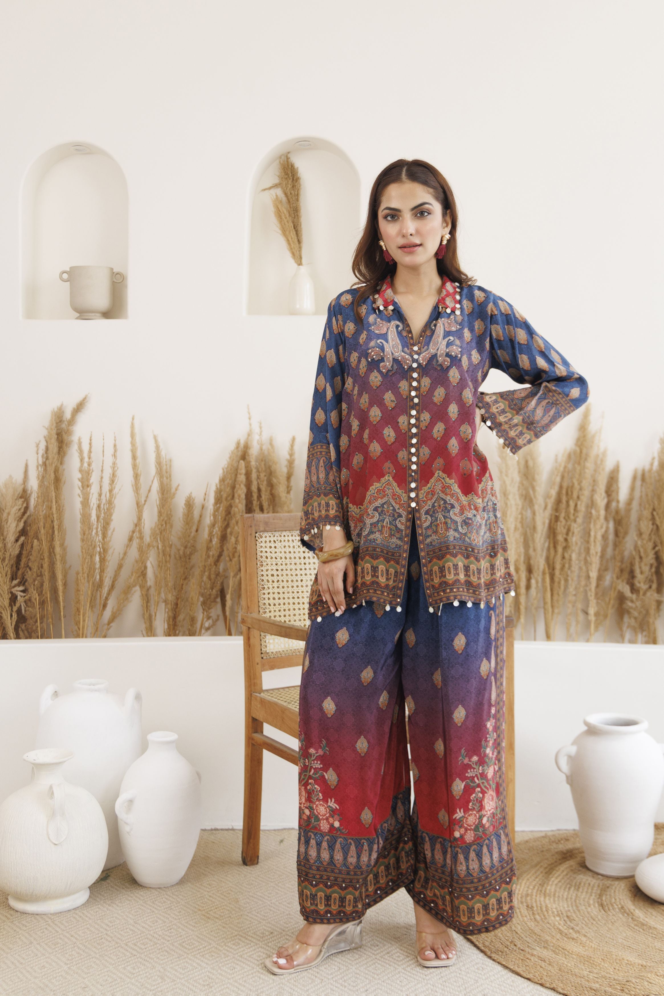 Multi Shade Ethnic Printed Crepe Silk Co-Ord Set