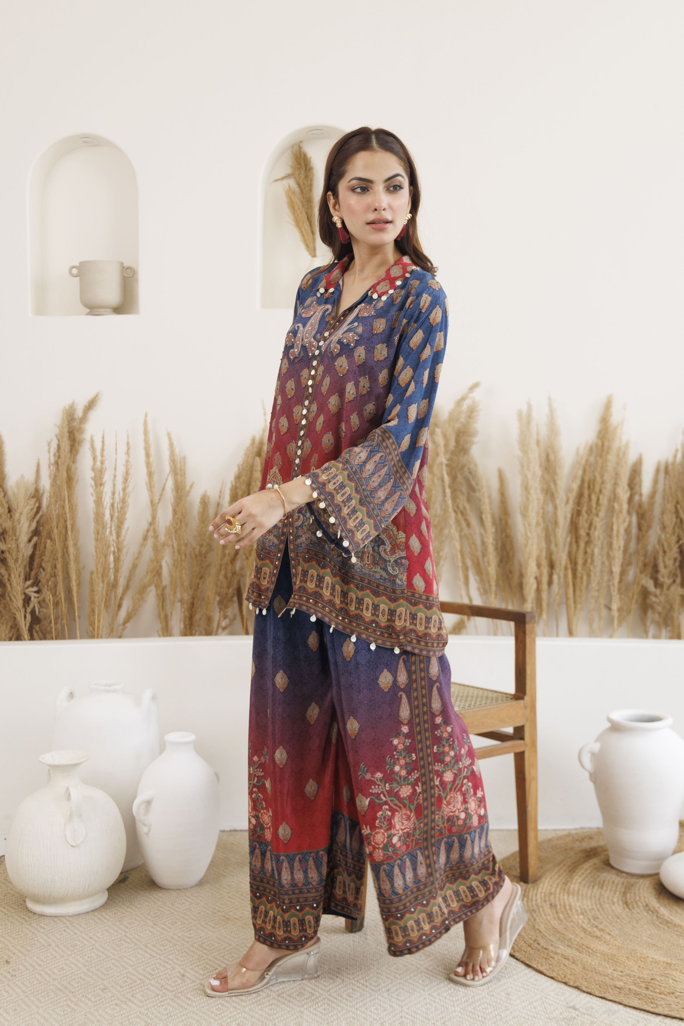 Multi Shade Ethnic Printed Crepe Silk Co-Ord Set