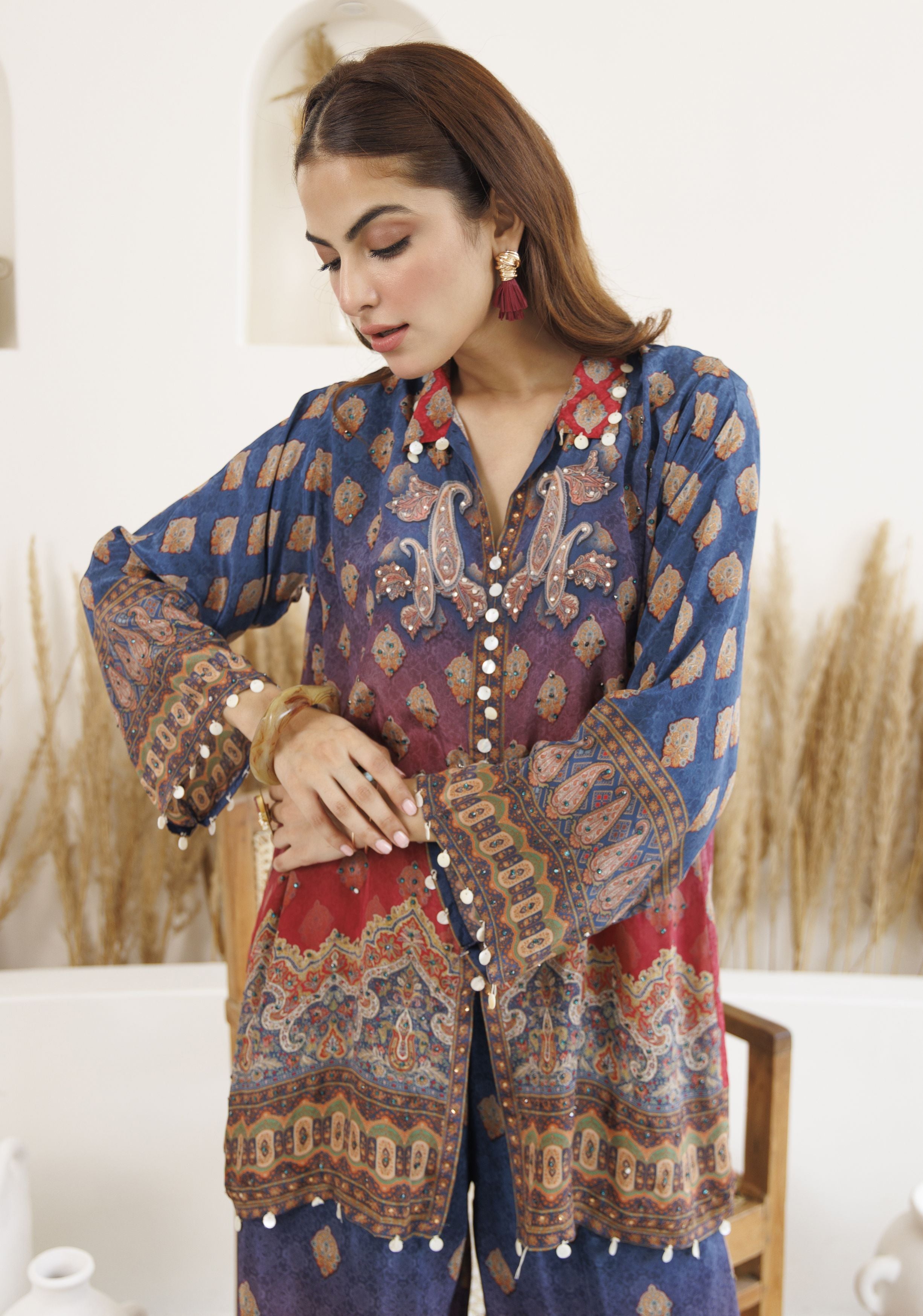 Multi Shade Ethnic Printed Crepe Silk Co-Ord Set