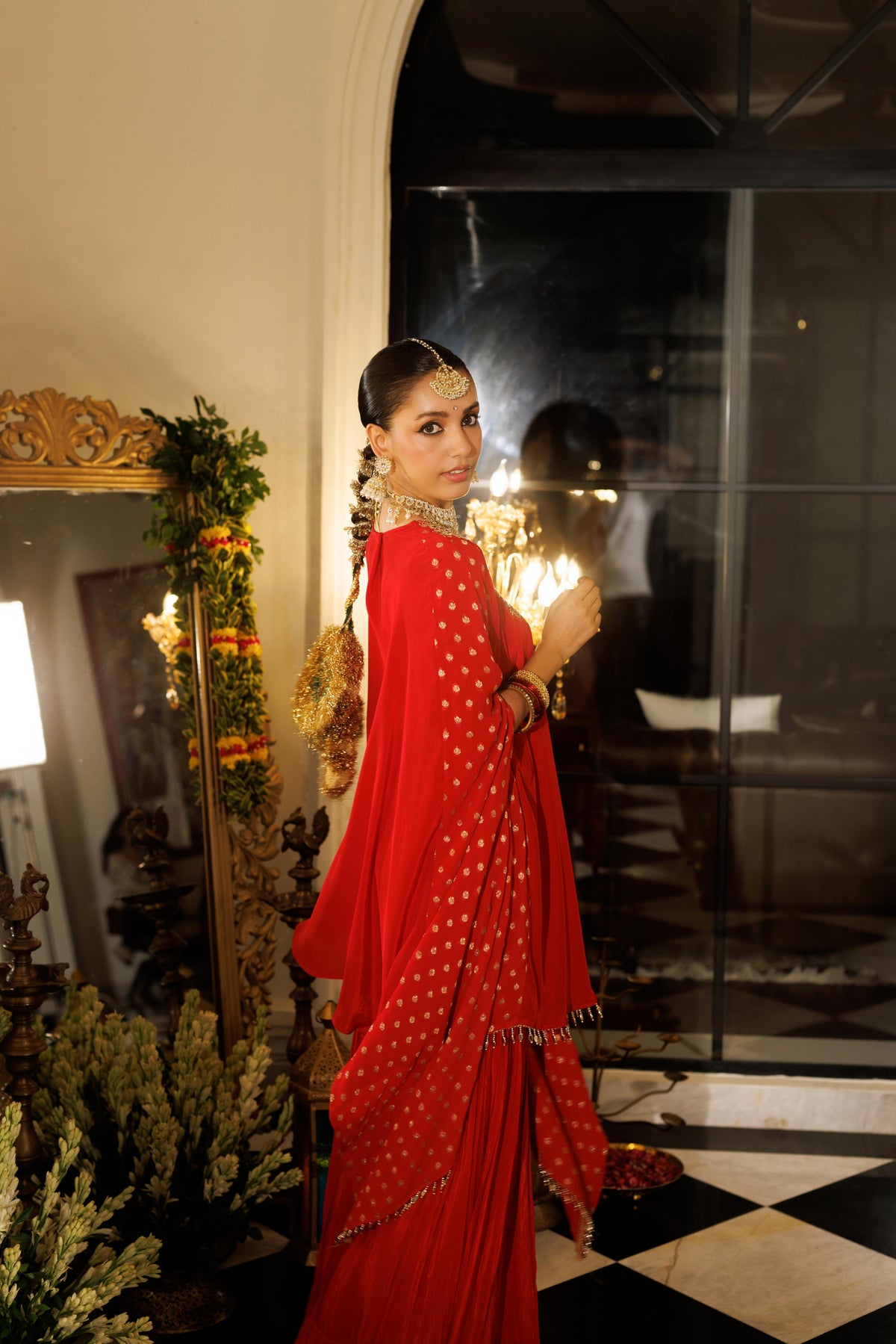 Vibrant Rasperry Embellished Crepe Silk Sharara Set