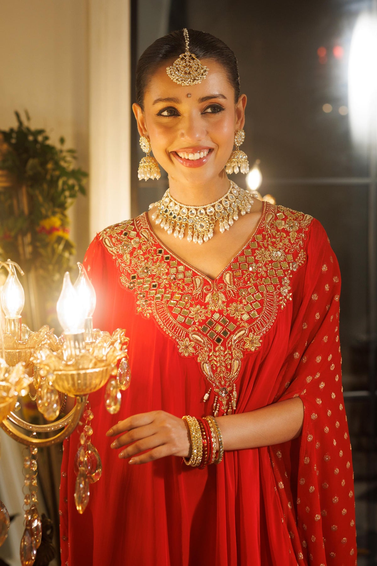 Vibrant Rasperry Embellished Crepe Silk Sharara Set
