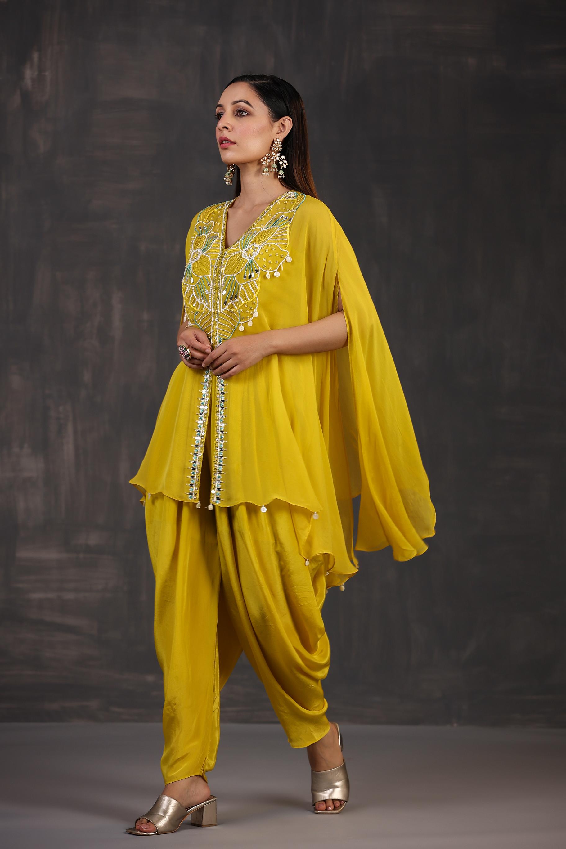 Bright Yellow Embellished Premium Organza Silk Dhoti Set
