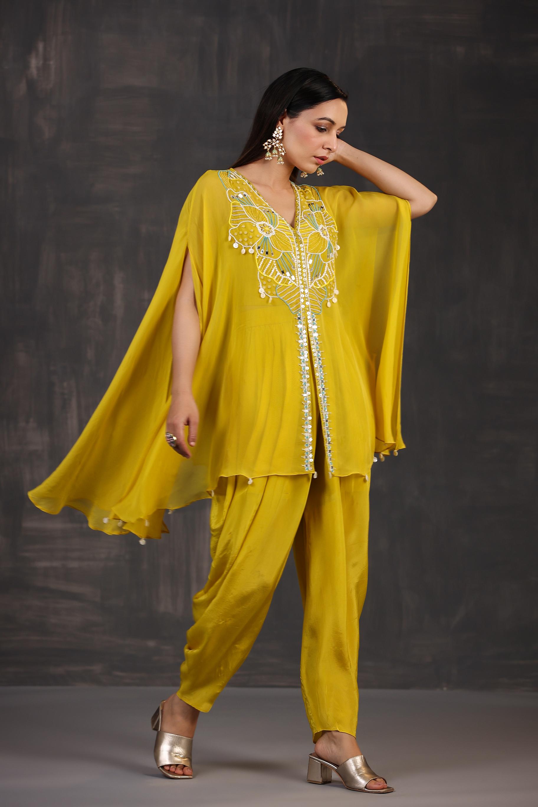 Bright Yellow Embellished Premium Organza Silk Dhoti Set