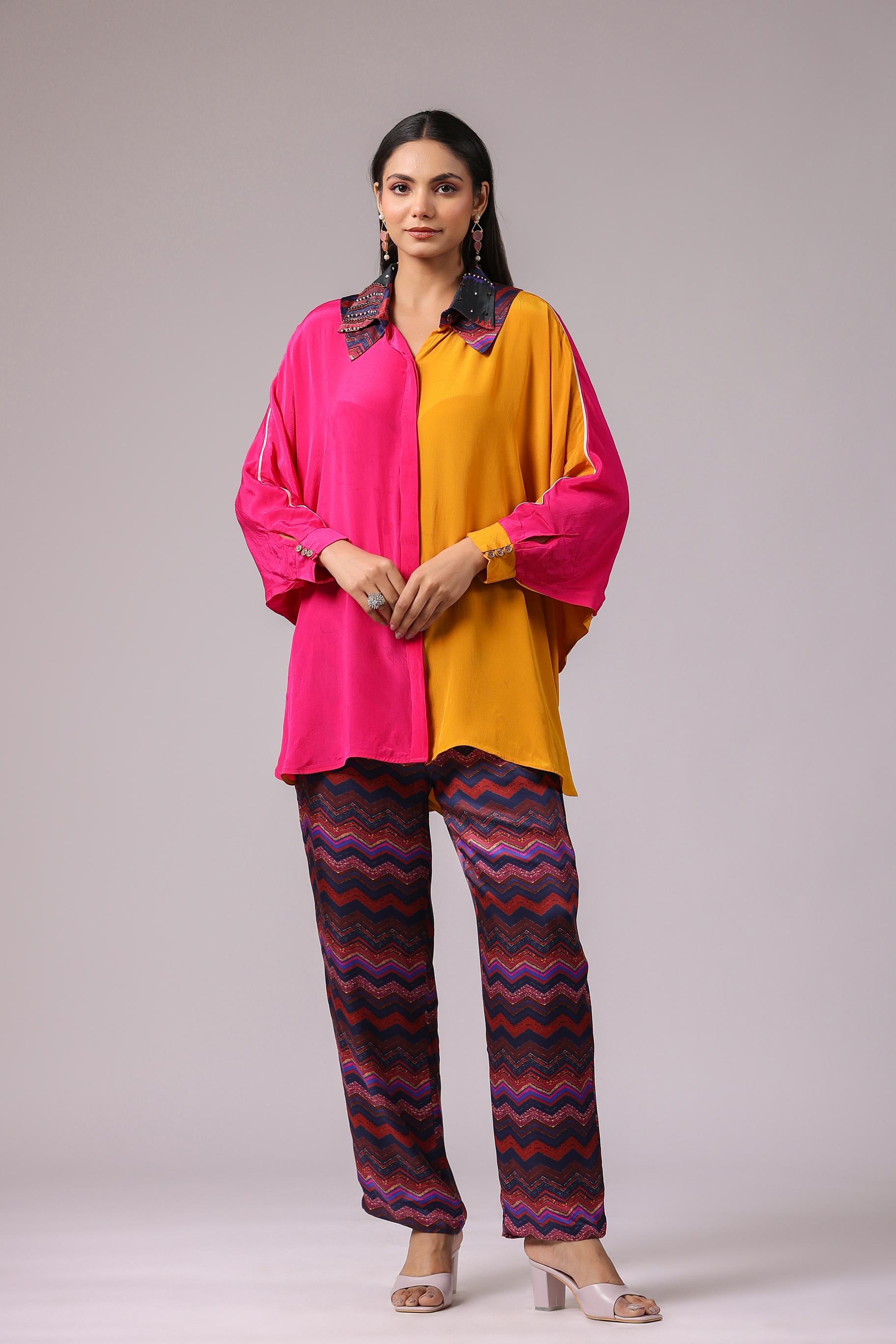 Multicolor Abstract Printed Habutai Silk Co-Ord Set