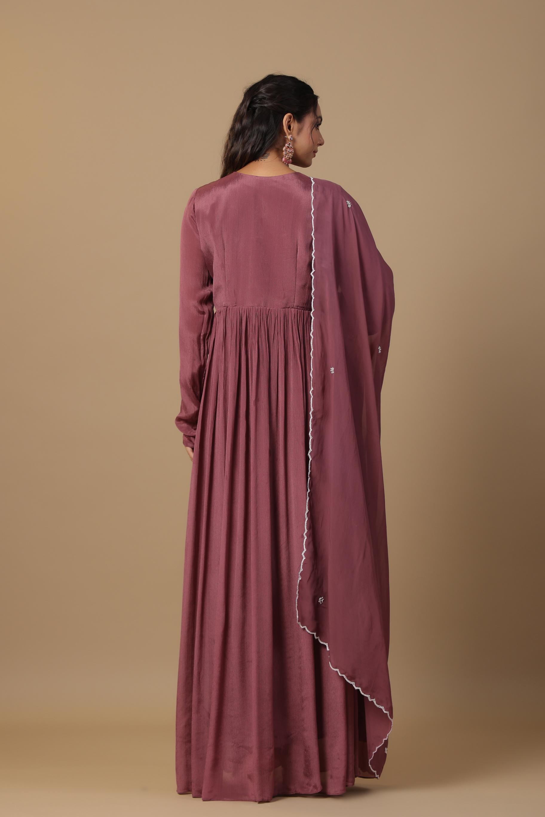 Dusty Pink Embroidered Premium Chinon Silk Gown