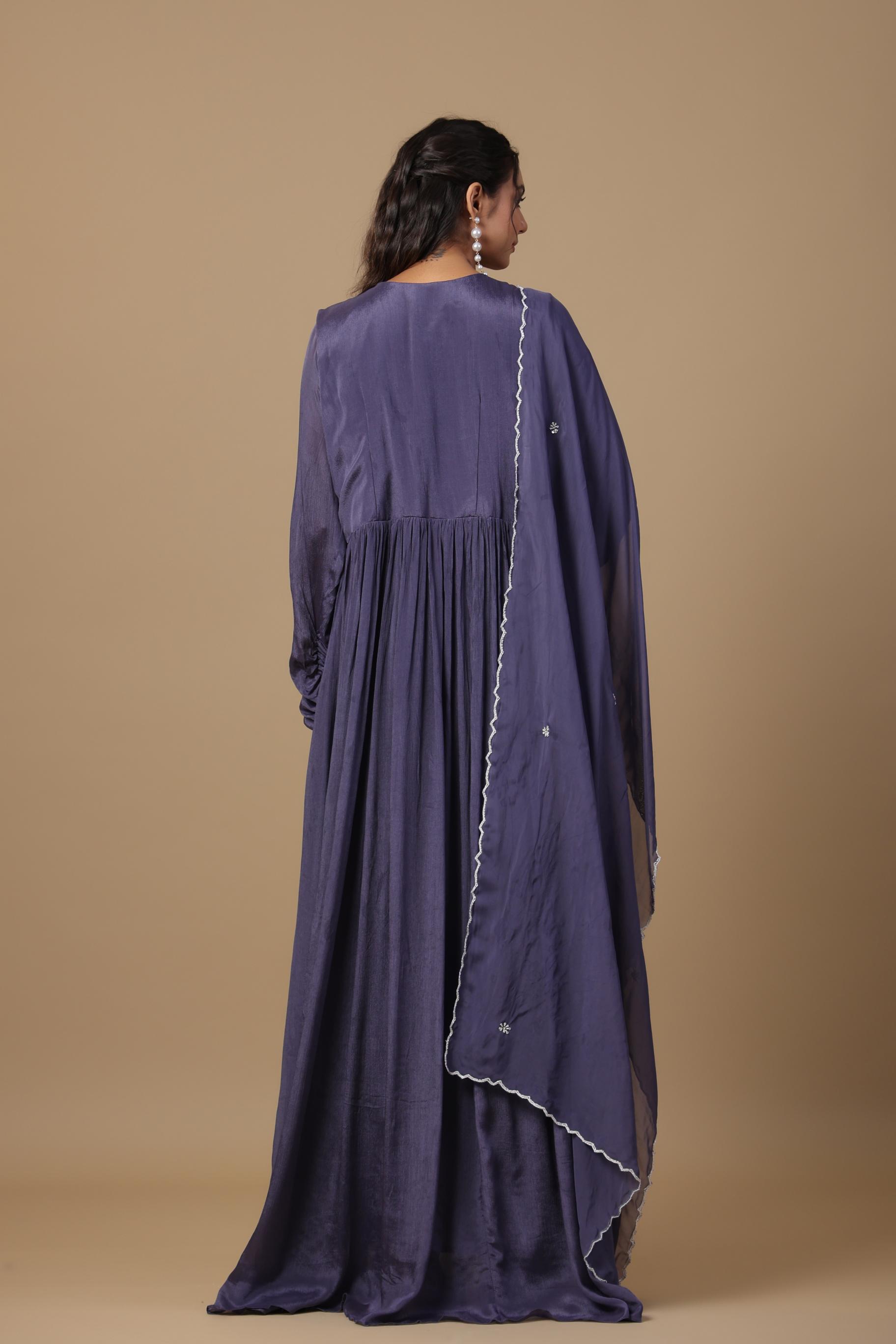 Mauve Embroidered Premium Chinon Silk Gown