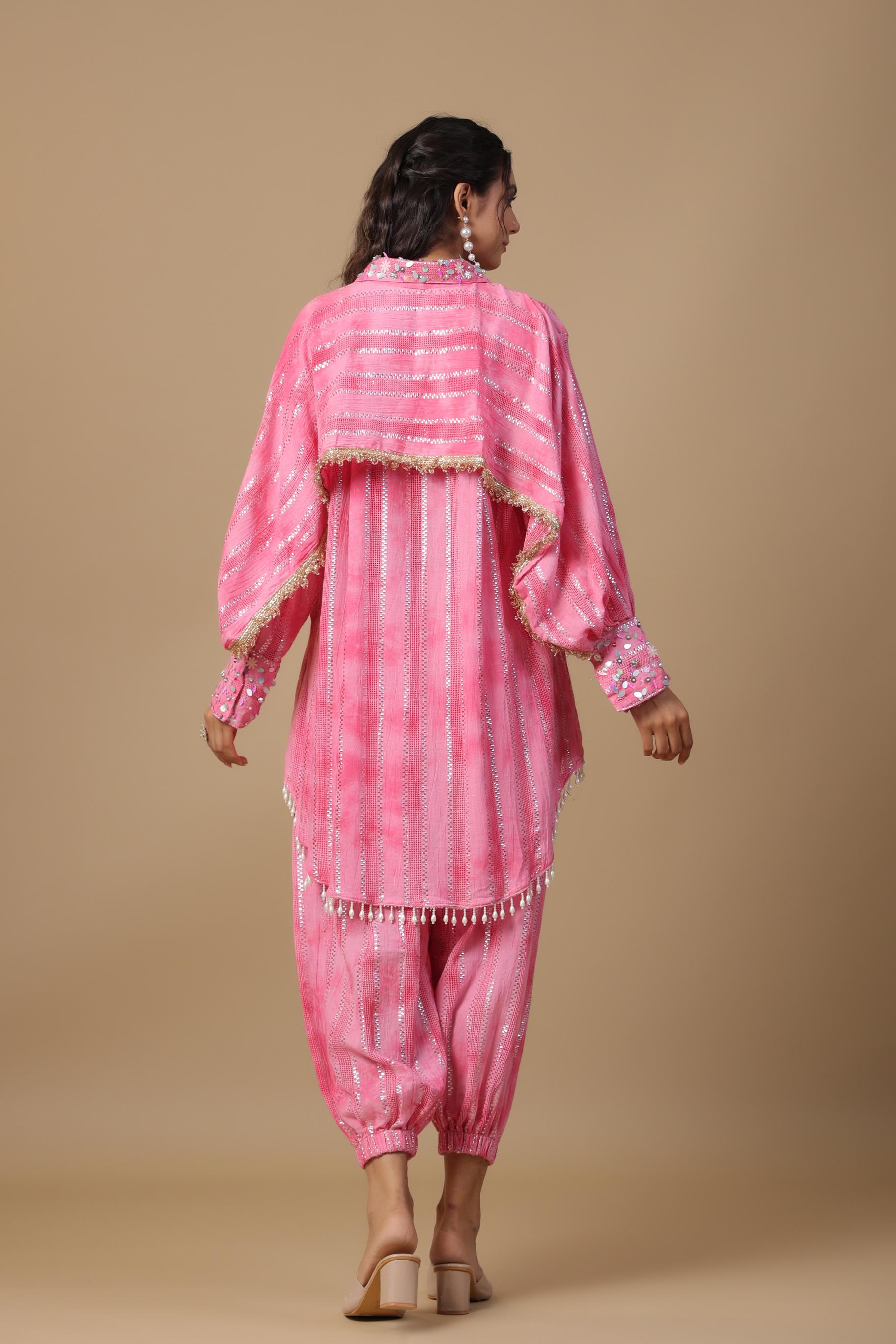 Pink Embellished Cotton Silk Co-Ord Set