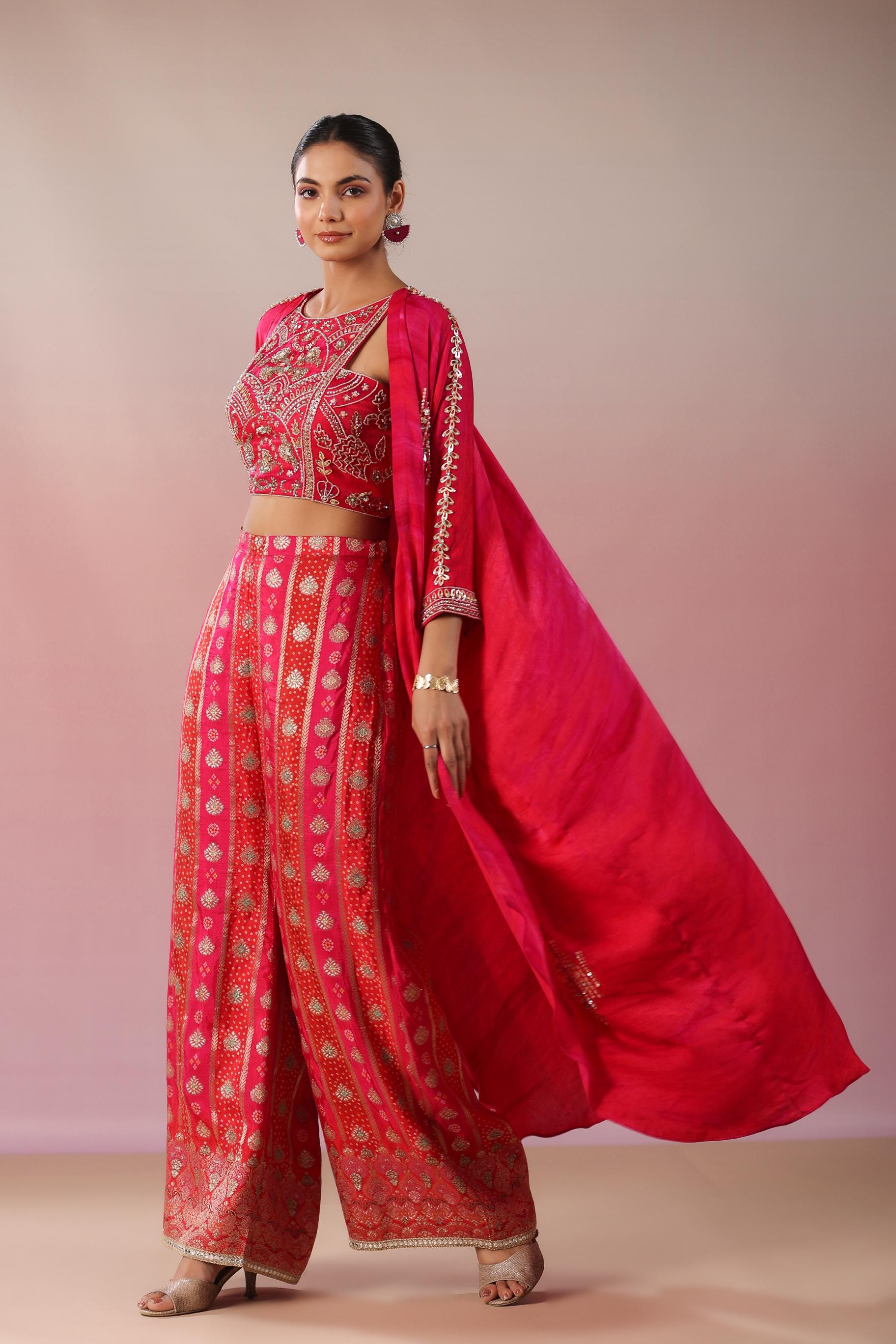 Rani Pink Embellished Habutai Silk Cape Set