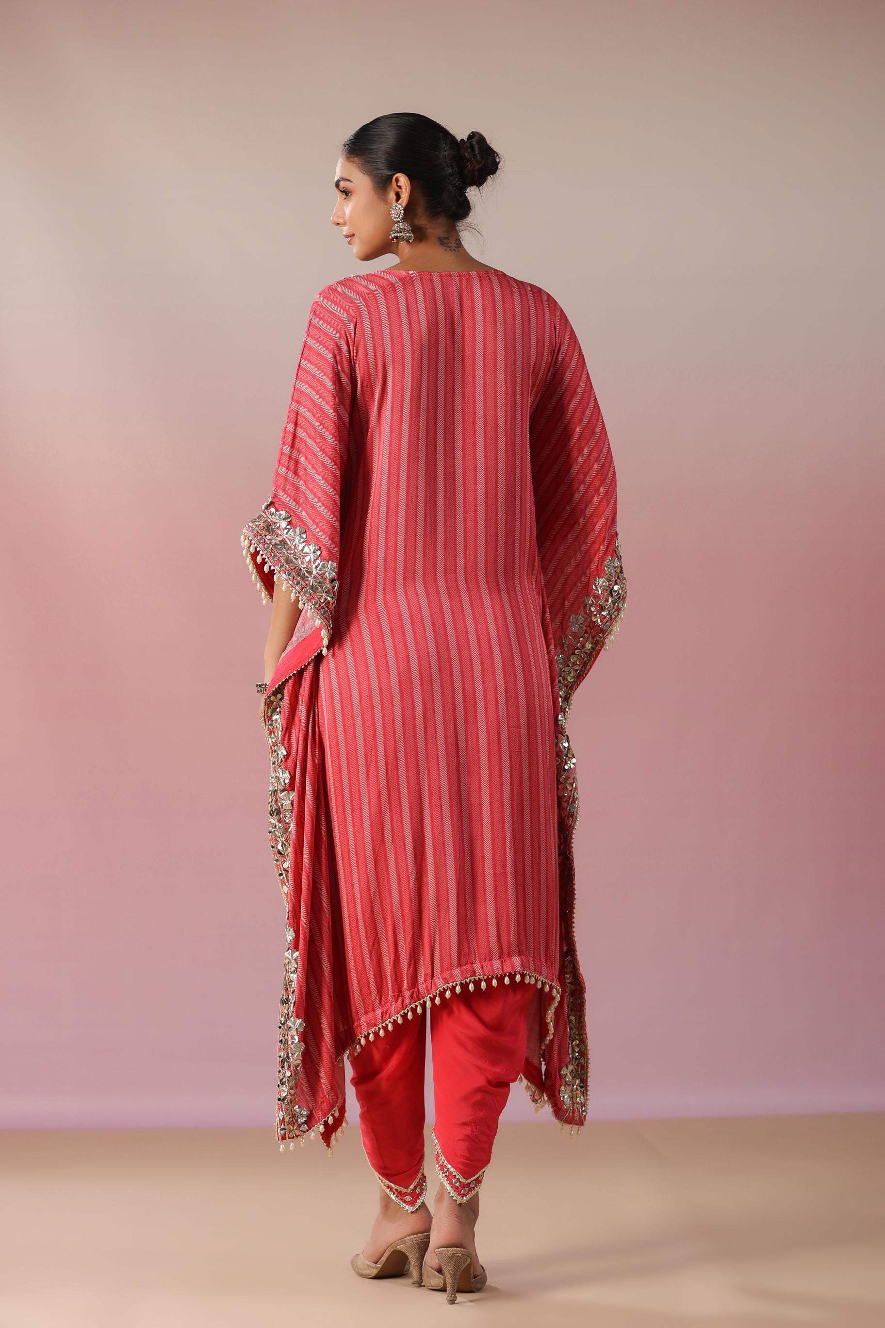 Brink Pink Embellished Premium Silk Kaftan Dhoti Set