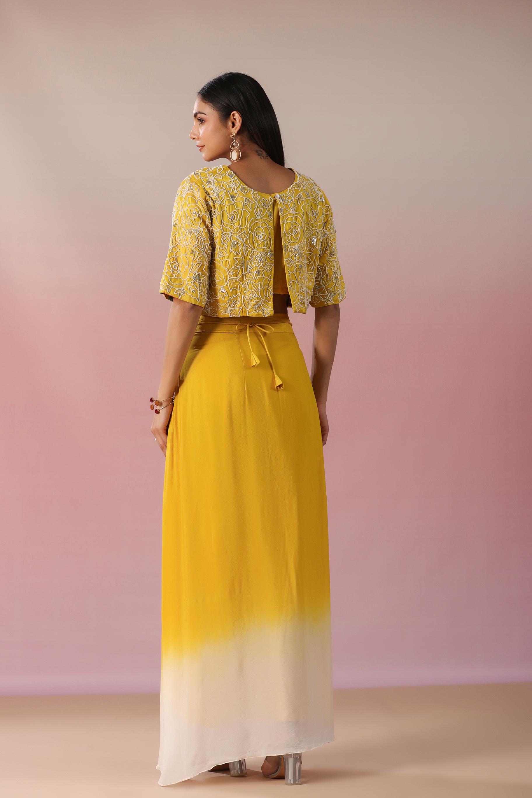 Bright Yellow Embroidered Premium Silk Skirt Set
