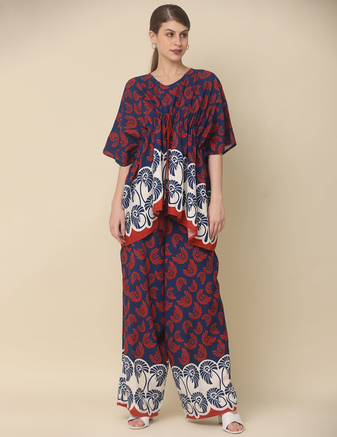 Navy & Crimson Printed Cotton Co-Ord Set