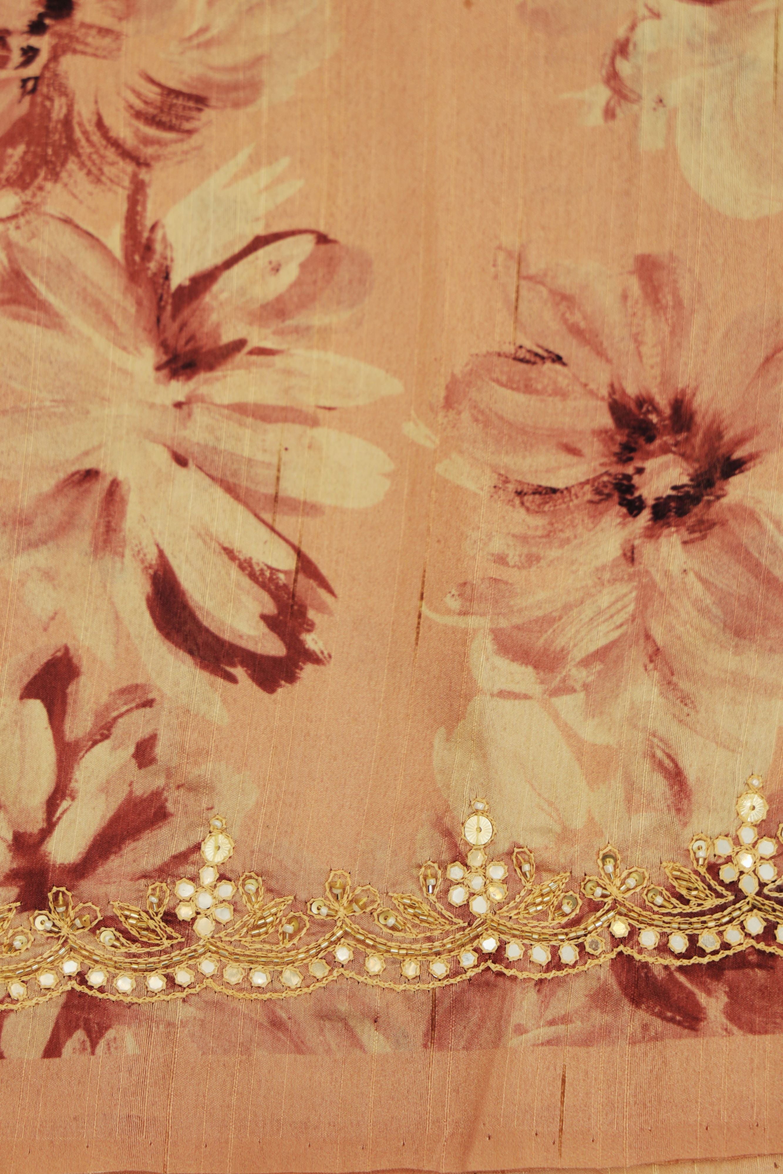 Champagne Rust Floral Printed Saree