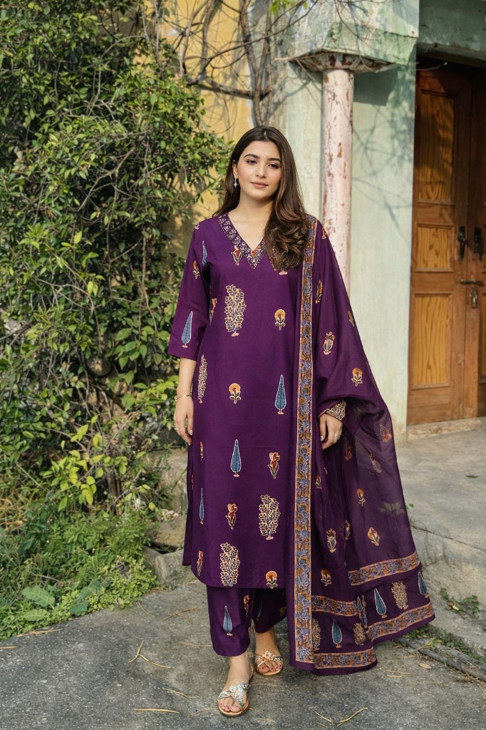 Purple Buti Printed Cotton Pant Set