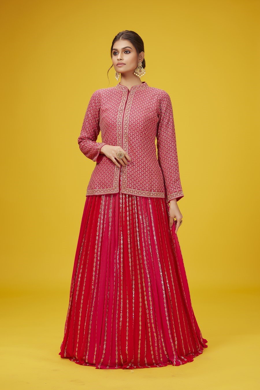 Crimson Red Embroidered Jacket with Anarkali