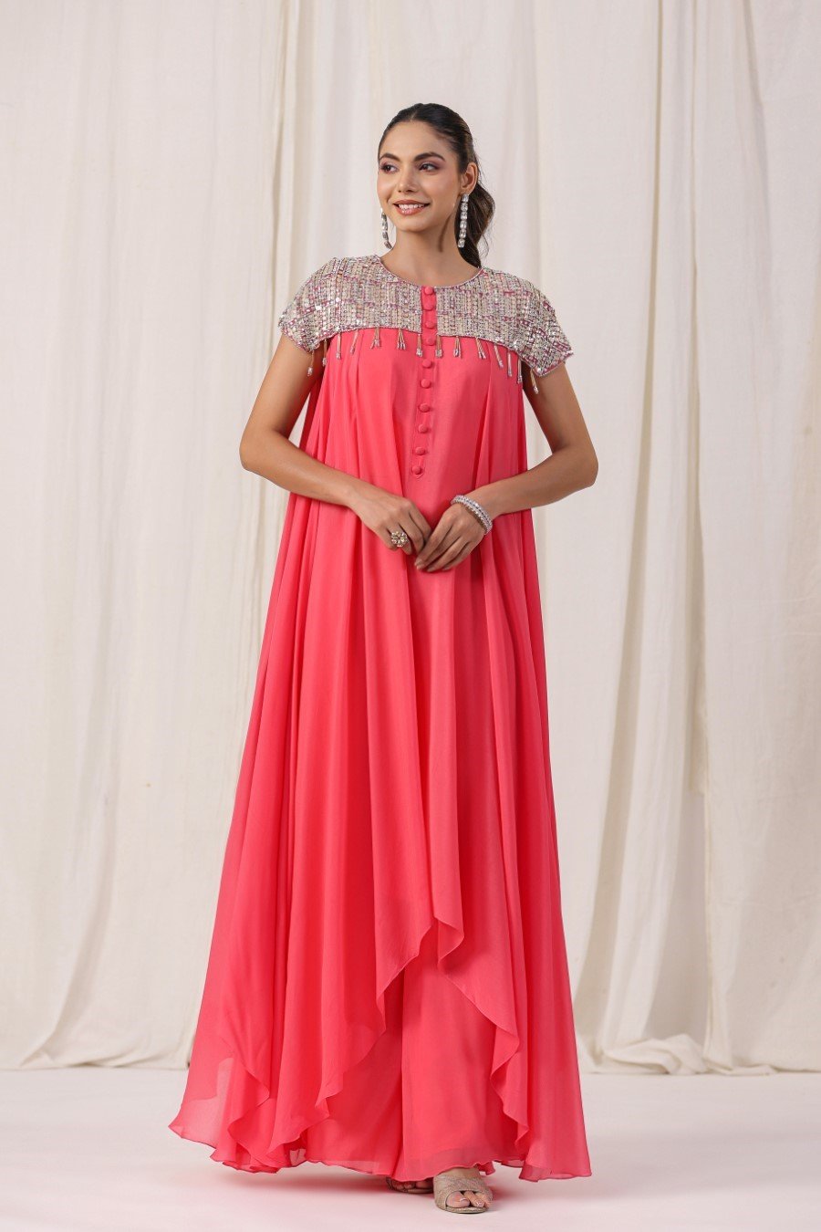 Peach Embellsihed Long Tunic with Palazzo