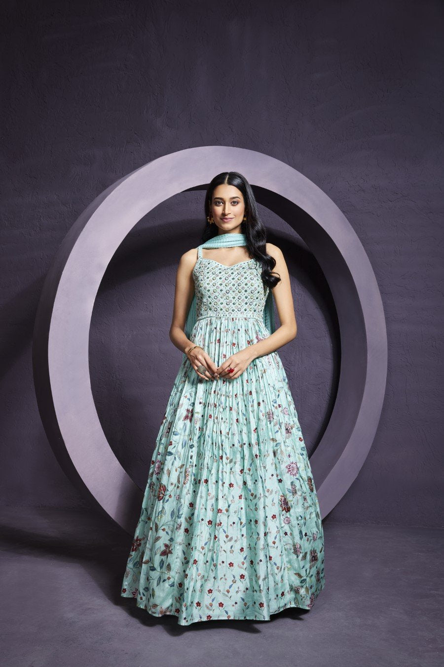 Pastel Blue Embroidered Anarkali with Dupatta