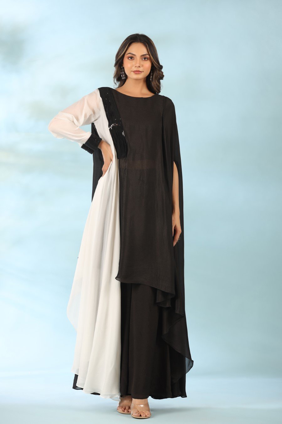 Black Sequin Sculpted Tunic with Palazzo