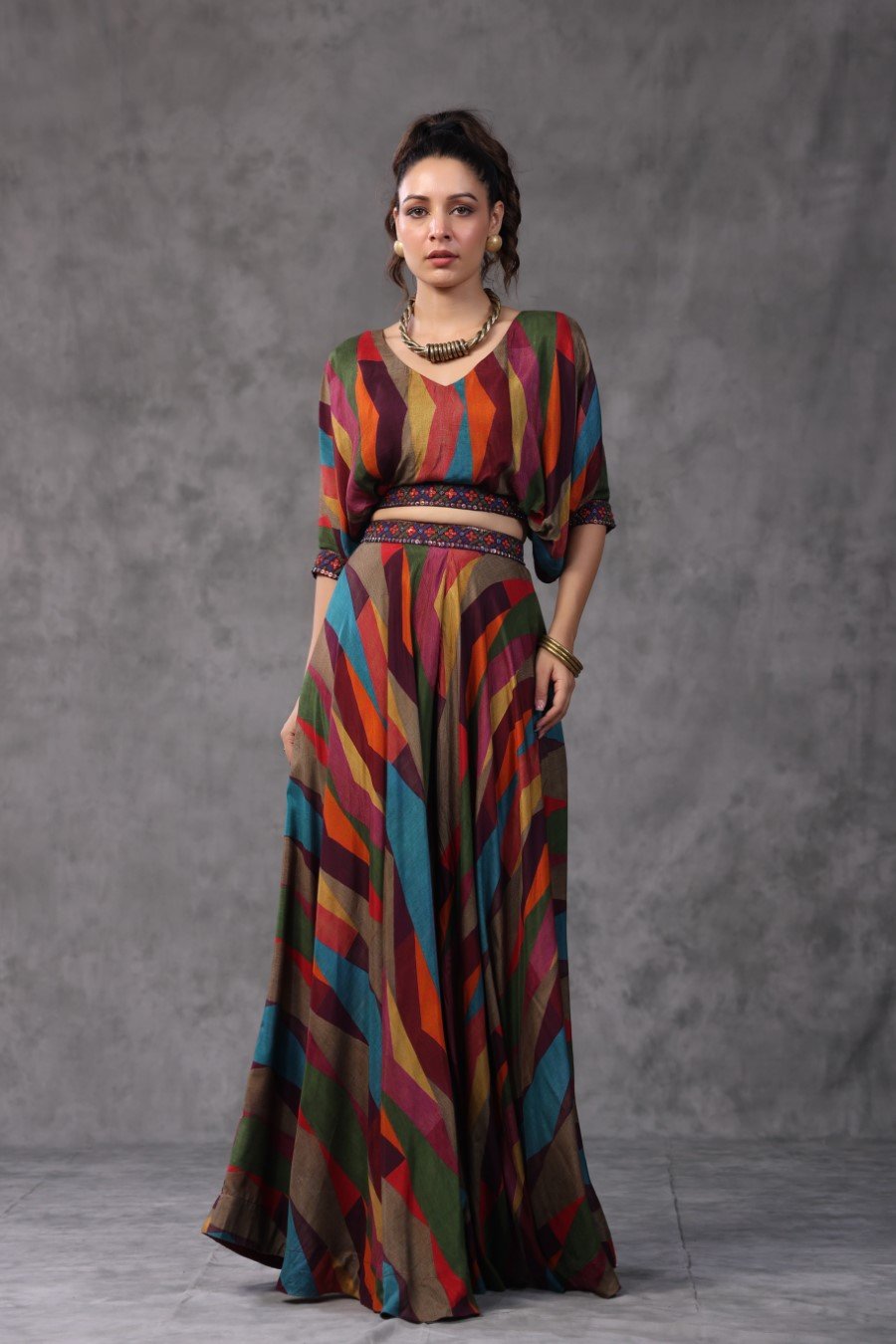 Colourful Printed Crop Top with Palazzo Pant