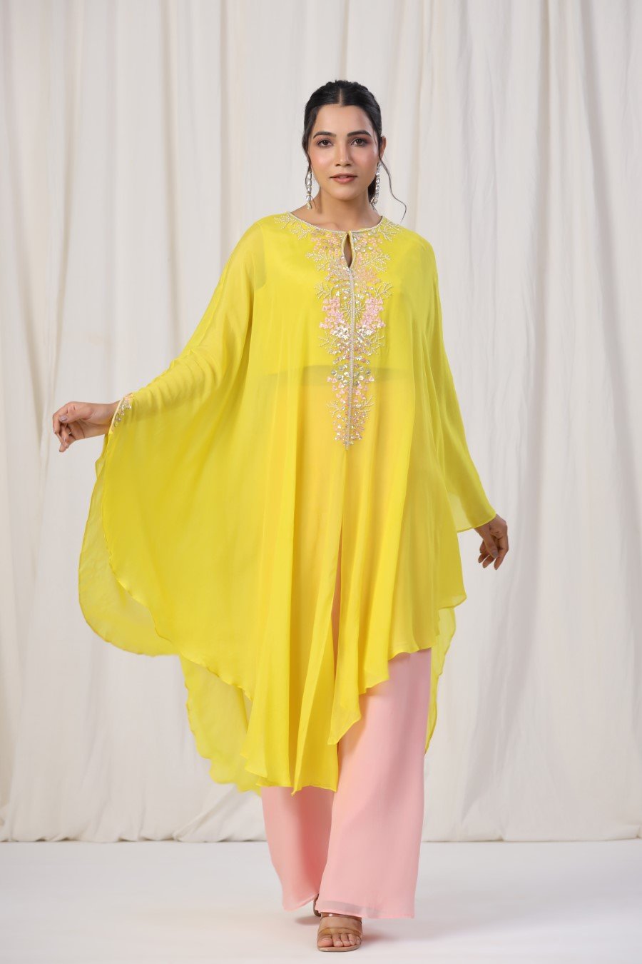 Yellow Moorish Georgette Embellished Tunic with Palazzo