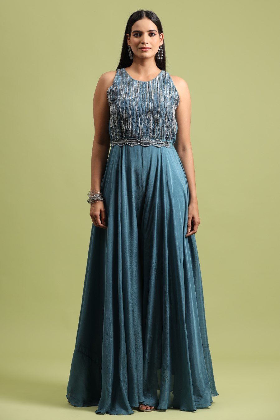 Dusky Blue Hand Embellished Gown