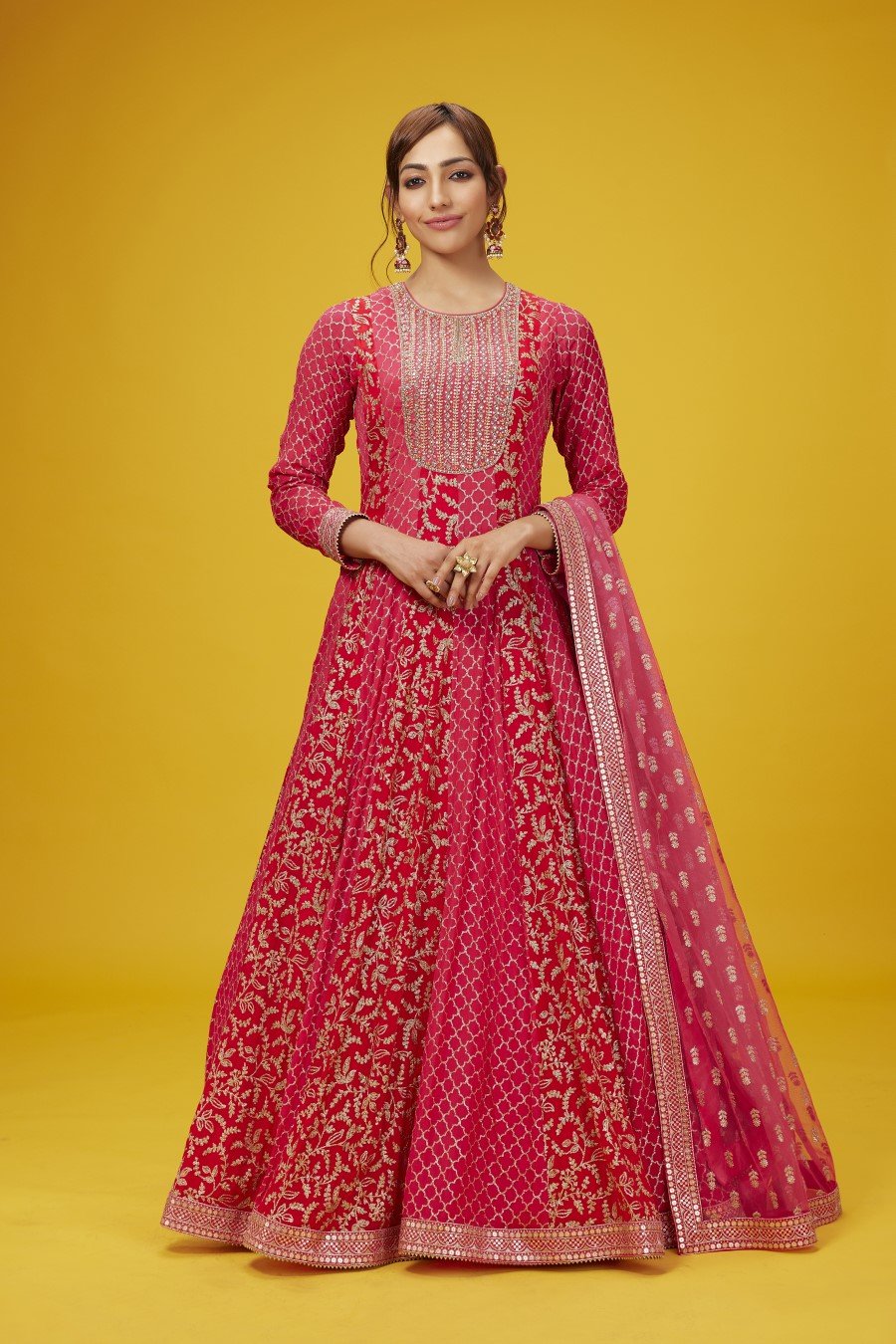 Cerise Pink Sequin Embroidered Anarkali