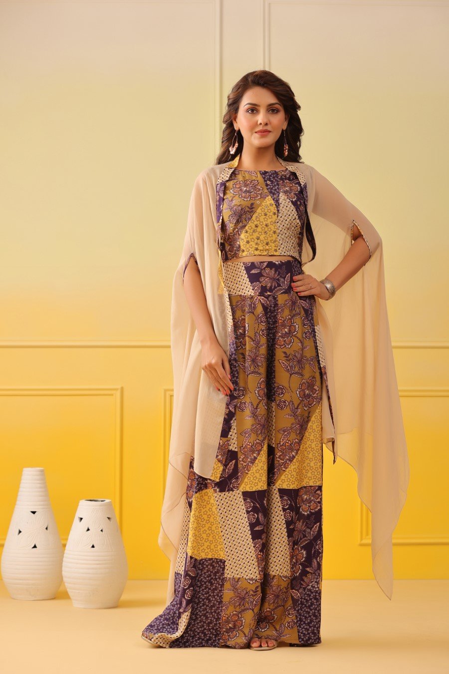 Ethnic Printed Co-ord set with Cape