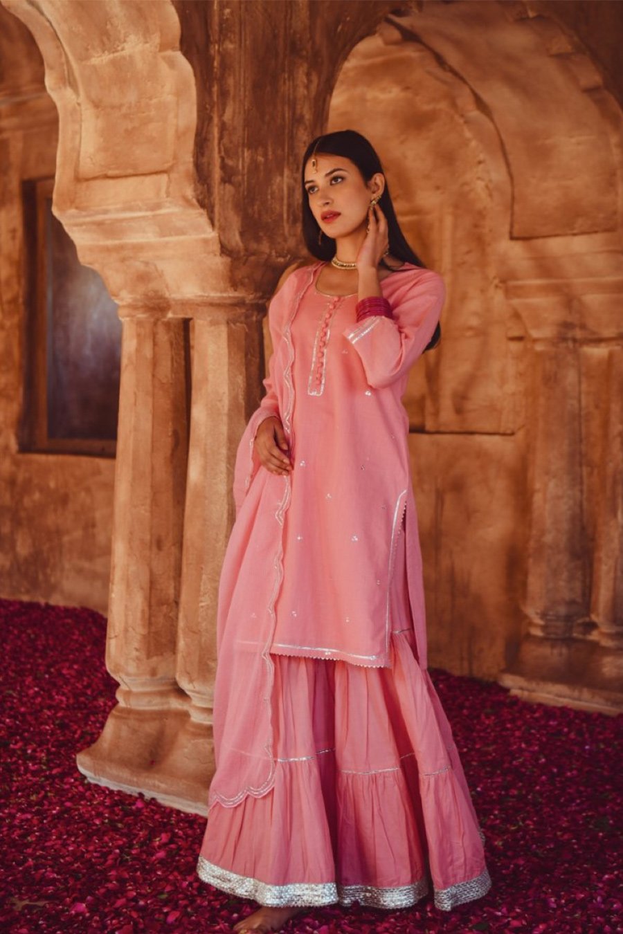 Pink Floral & Embellished Sharara Set
