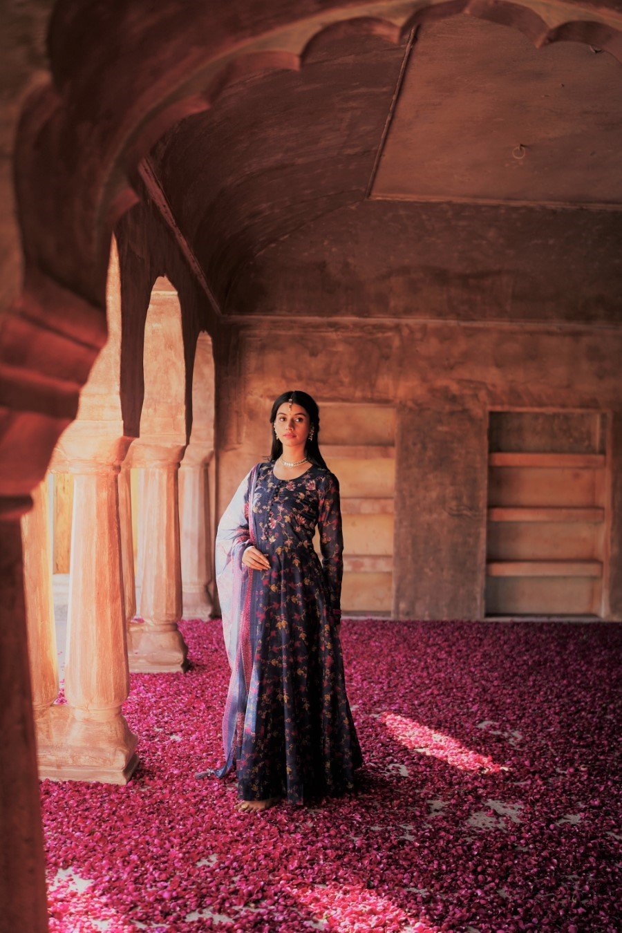 Deep Blue Ethnic Embellished Anarkali Set with Dupatta