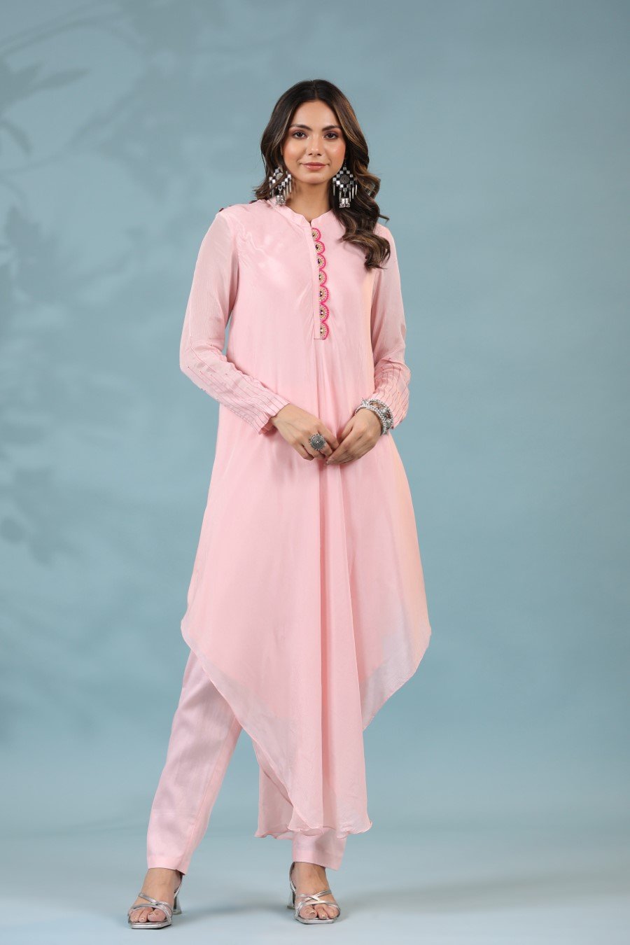 Pastel Pink Crepe Silk Tunic with Pants