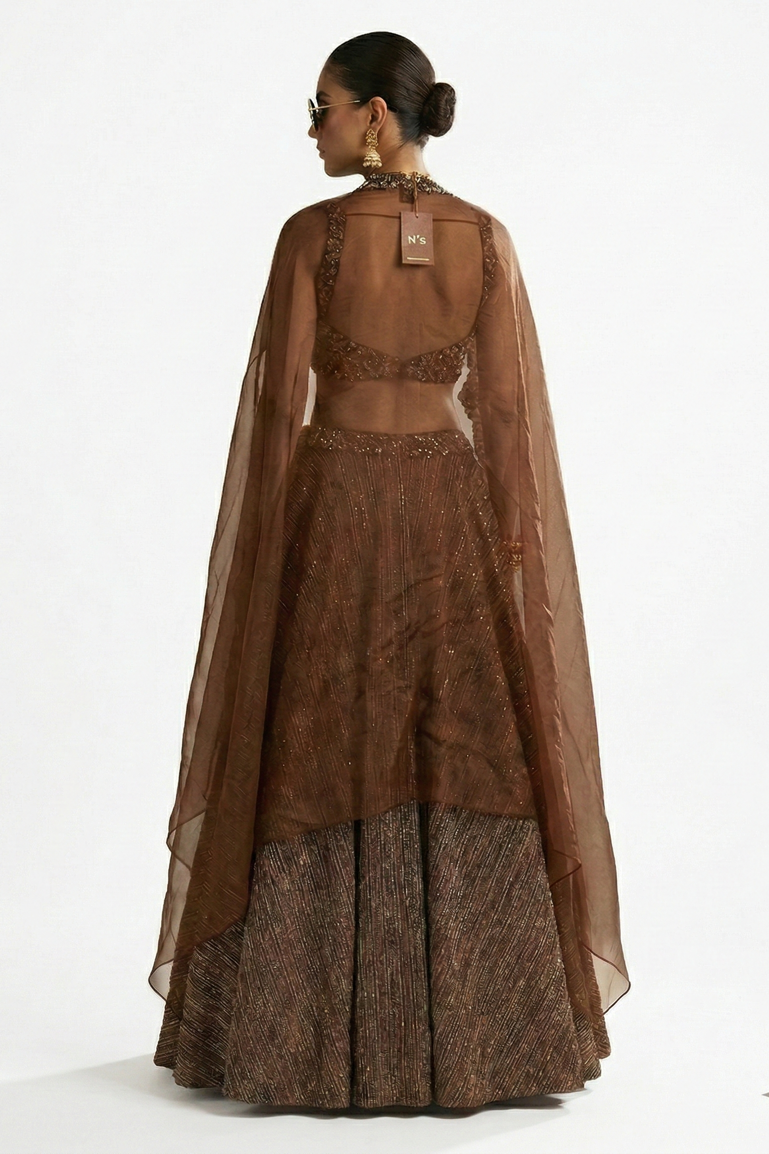 Cocoa Royale Embellished Organza Silk Cape Set