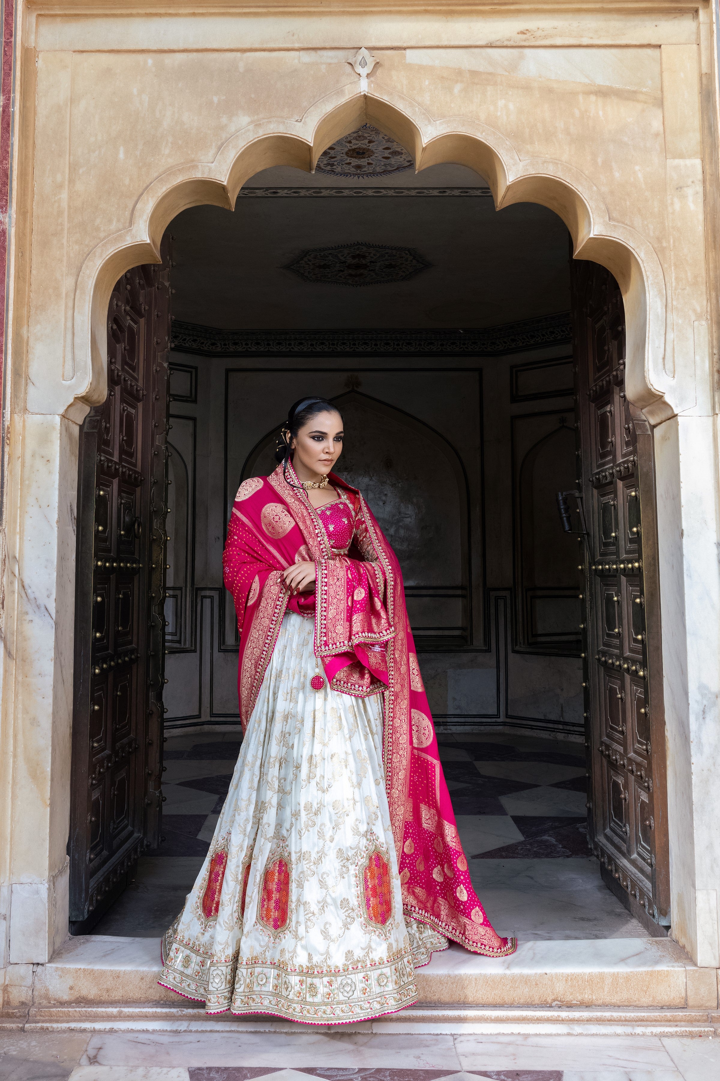 White Handwork Satin Silk Lehenga Set