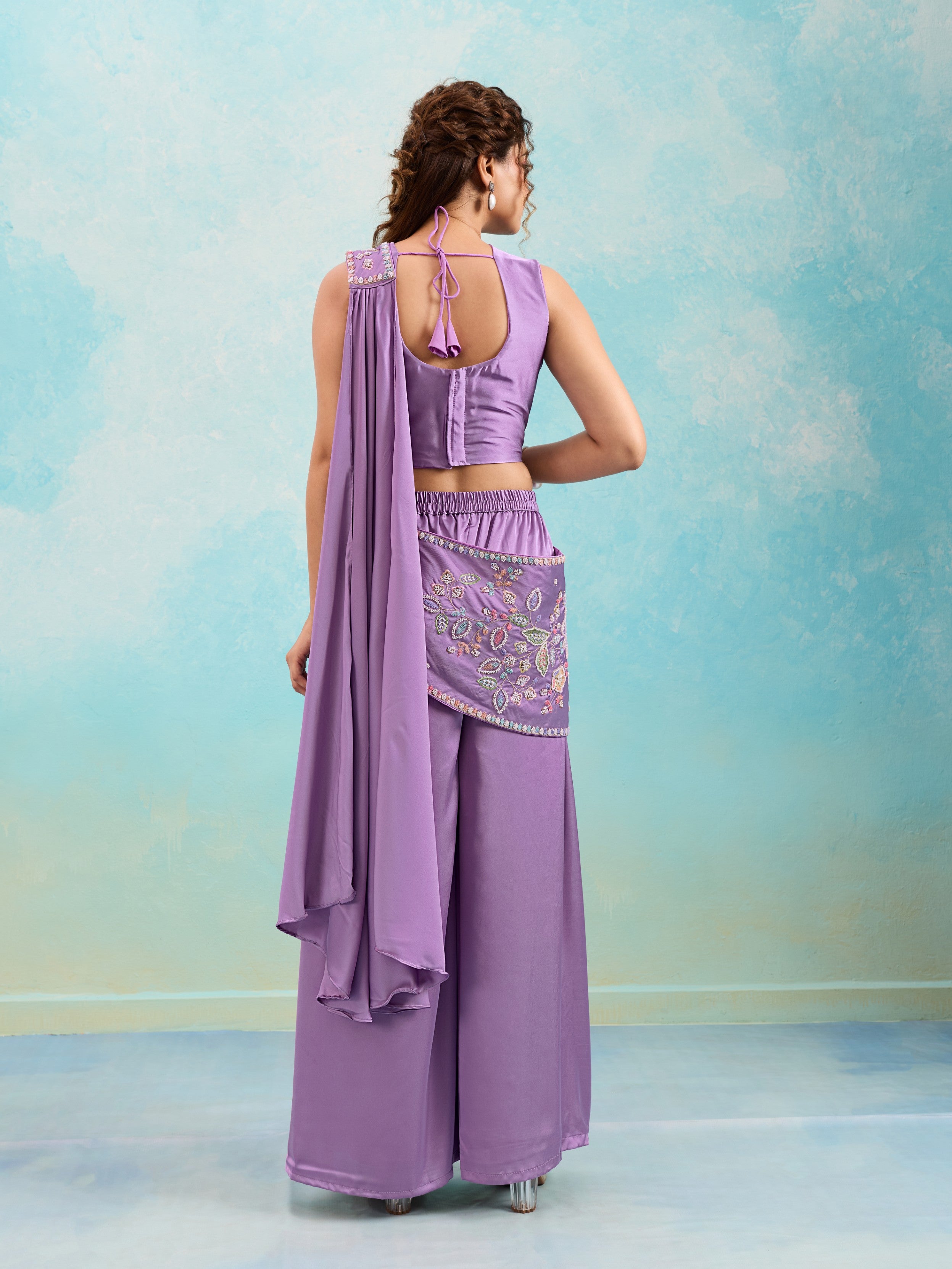 Lavender Embellished Crepe Silk Palazzo Set