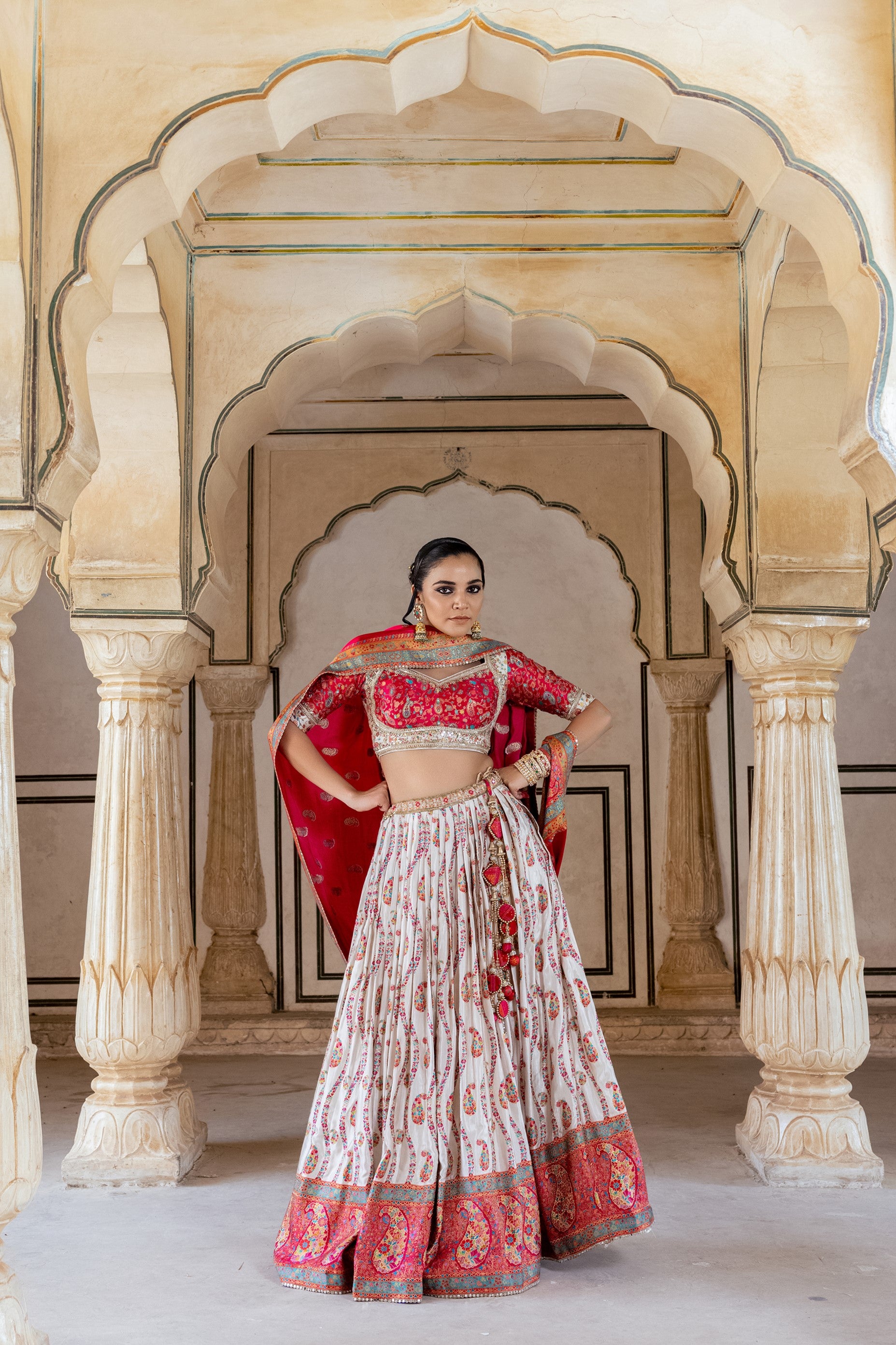 Festive Pink Handwork Satin Silk Lehenga Set