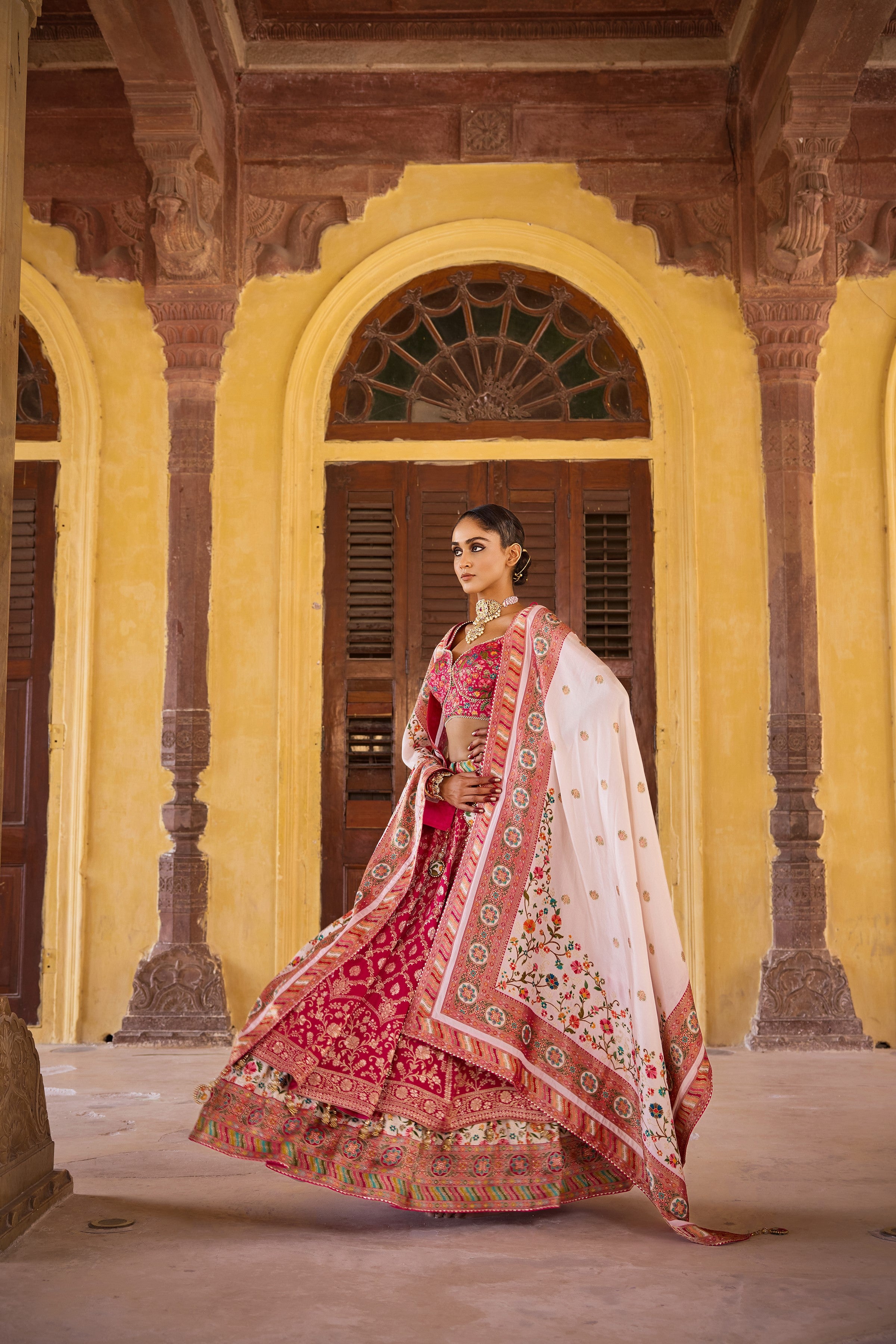 Pink Handwork Satin Silk Lehenga Set