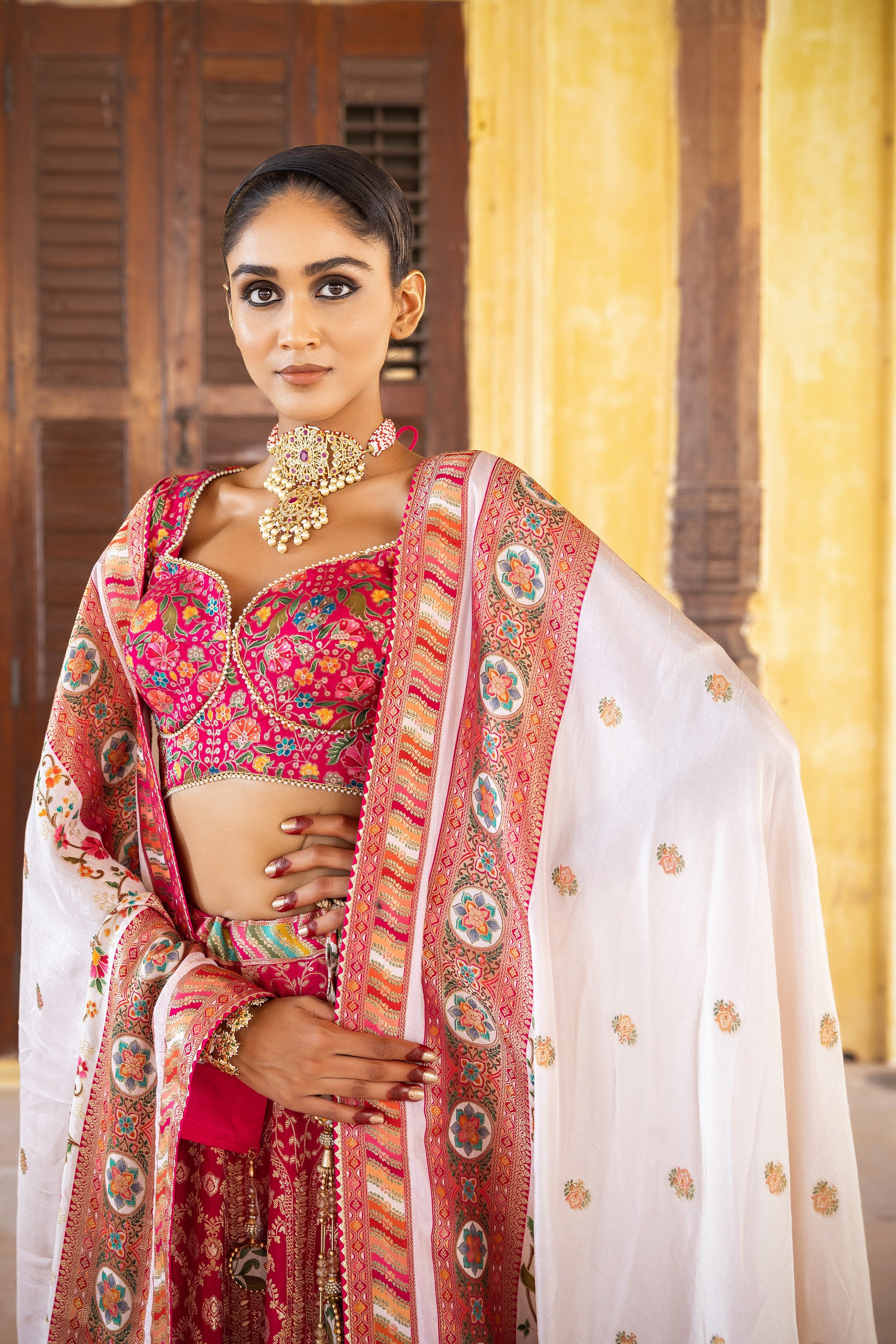 Pink Handwork Satin Silk Lehenga Set