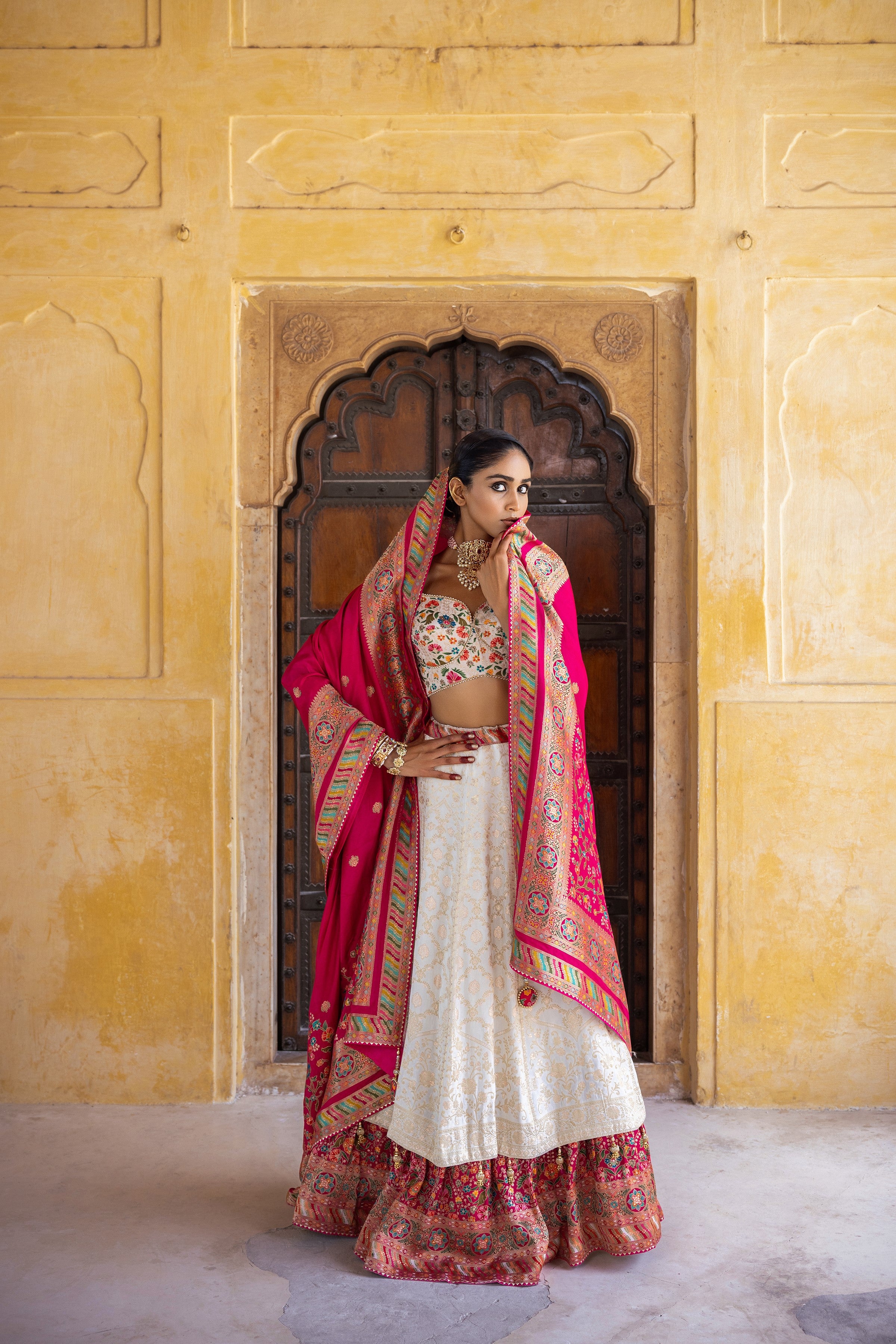 White Handwork Satin Silk Lehenga Set