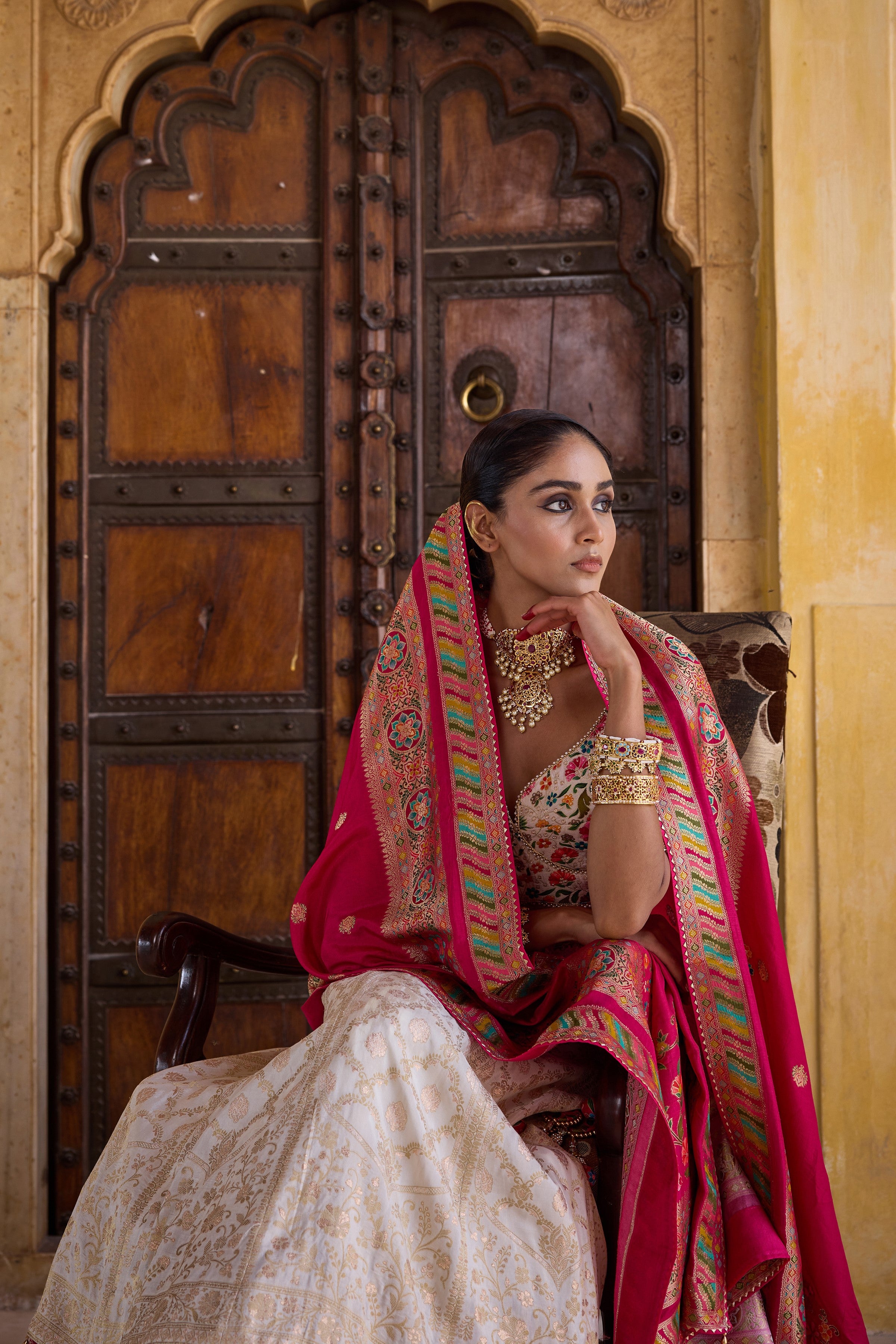 White Handwork Satin Silk Lehenga Set