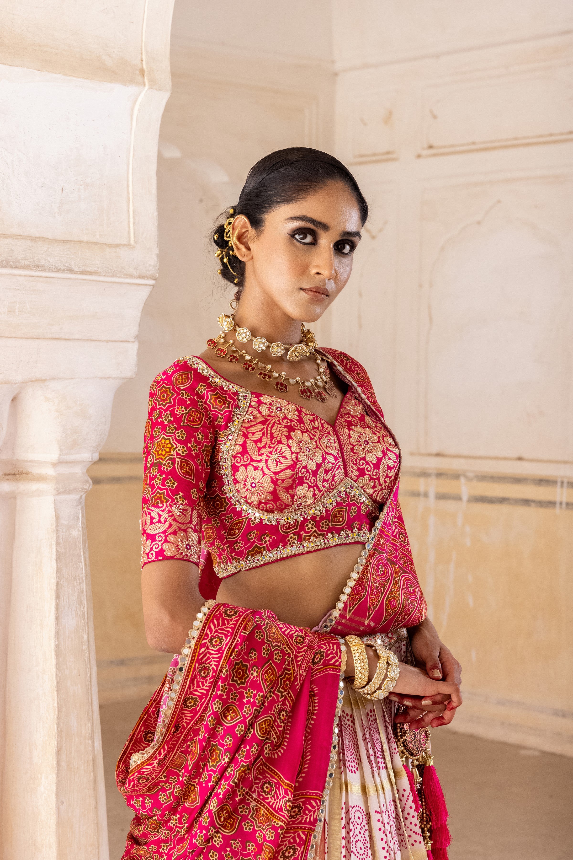 Multicolour Handwork Satin Silk Lehenga Set