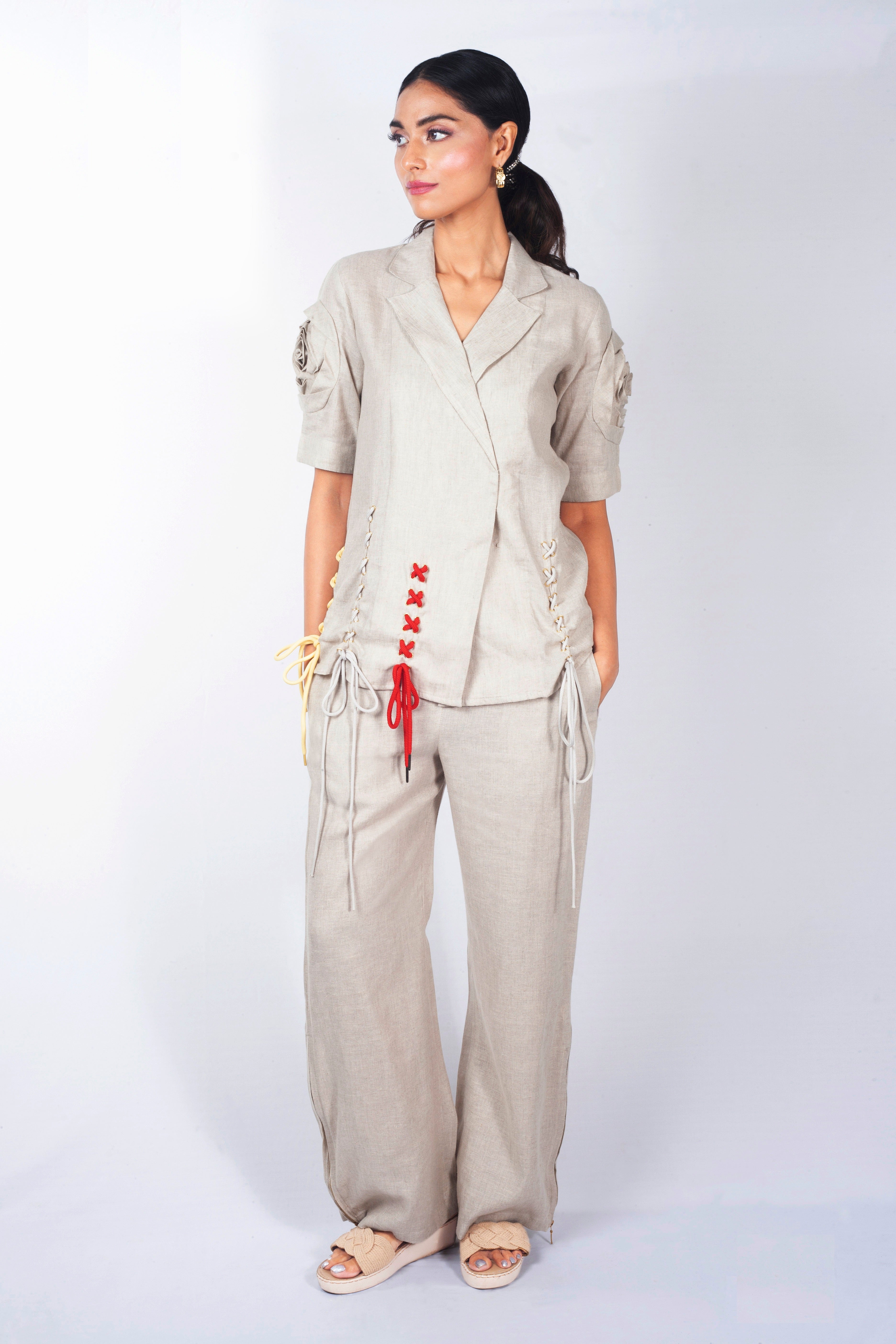 Slate Grey Solid Raw Silk Co-Ord Set